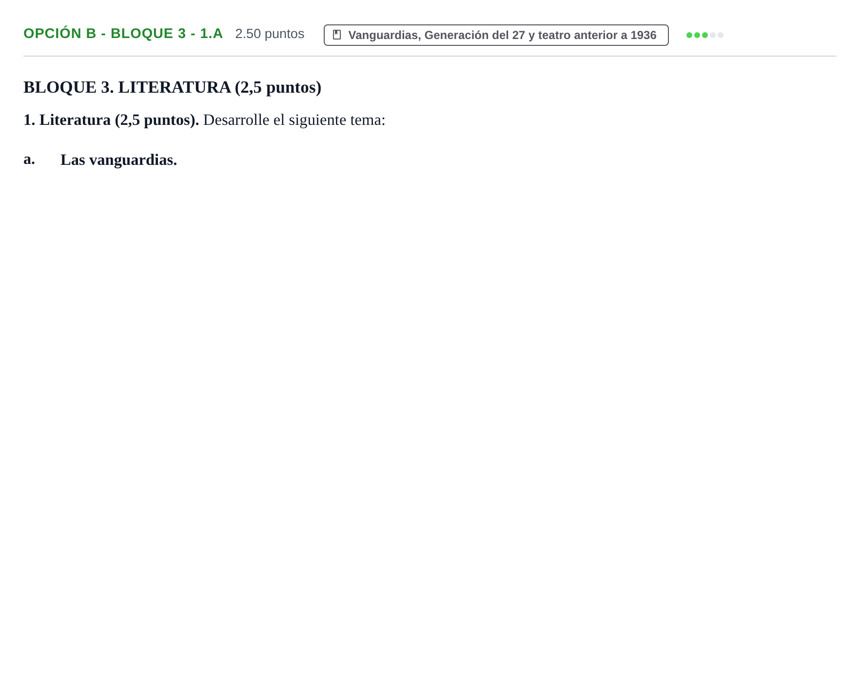 Enunciado: Opción B - Bloque 3 - 1.a · Lengua Castellana y Literatura II PAU Baleares Extraordinaria 2024