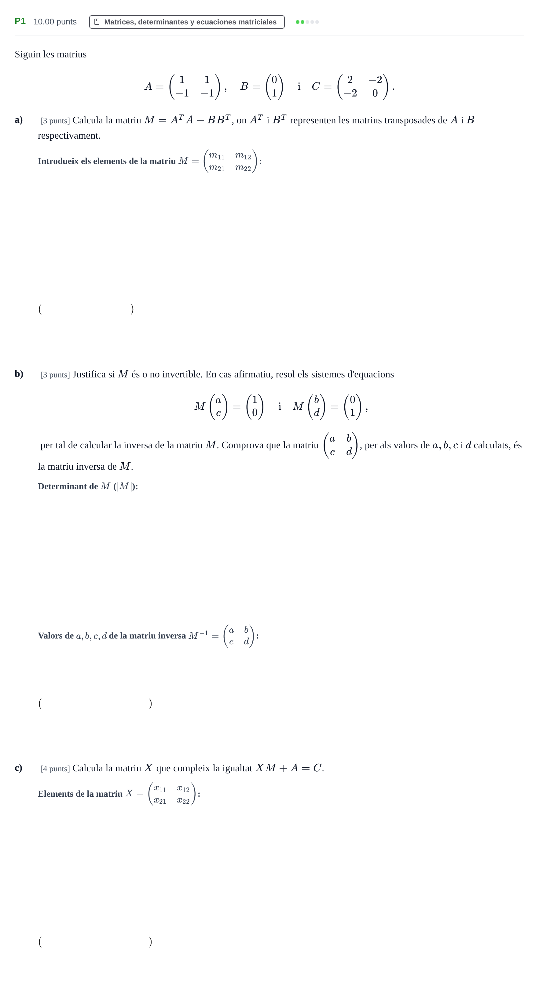 Enunciado: Ejercicio P1 · Matemáticas II PAU Baleares Extraordinaria 2024
