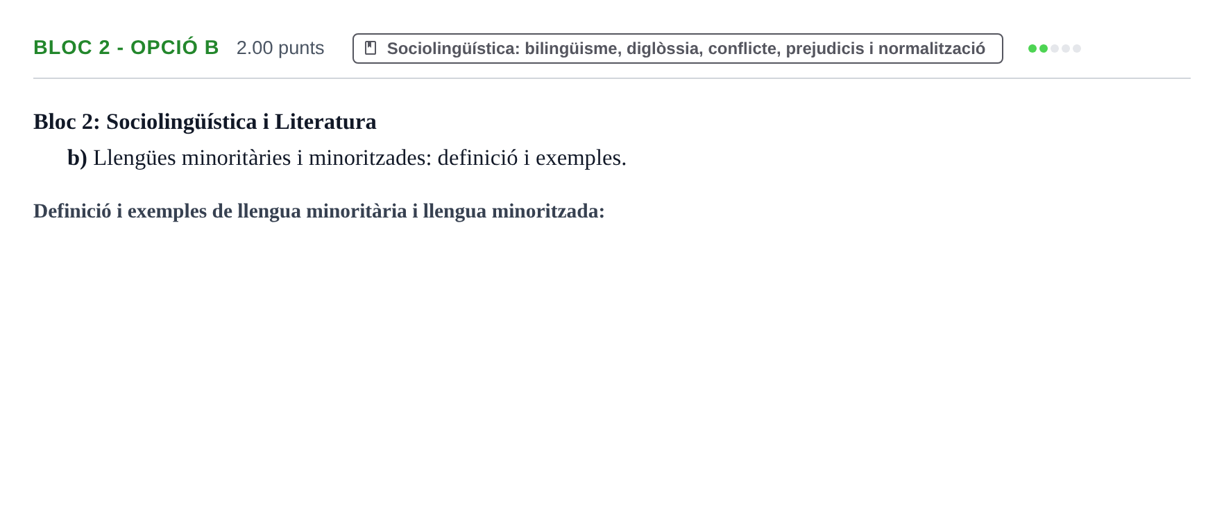 Enunciado: Ejercicio Bloc 2 - Opció b · Lengua Catalana y Literatura II PAU Baleares Ordinaria 2024