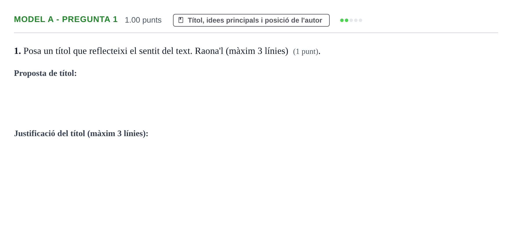 Enunciado: Ejercicio Model A - Pregunta 1 · Lengua Catalana y Literatura II PAU Baleares Ordinaria 2024