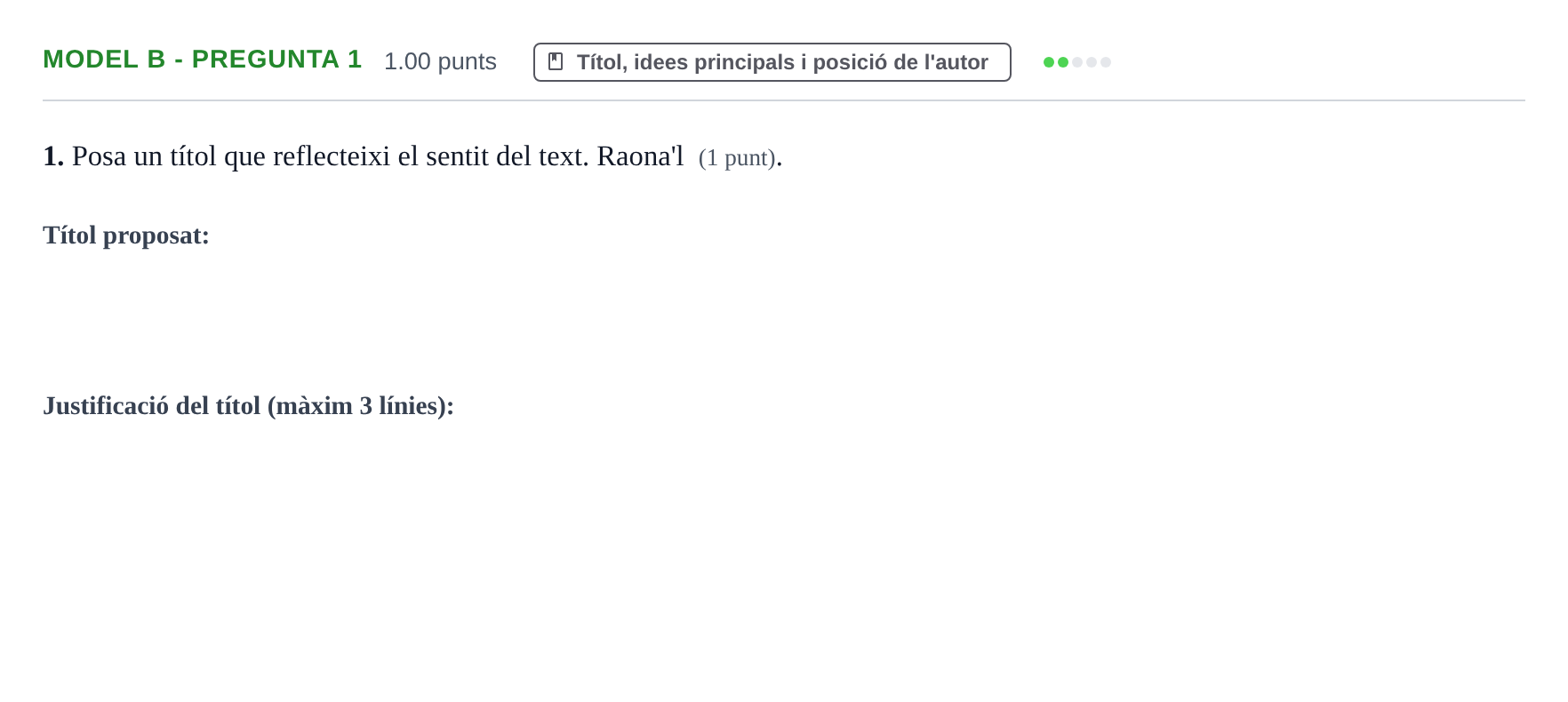 Enunciado: Ejercicio Model B - Pregunta 1 · Lengua Catalana y Literatura II PAU Baleares Ordinaria 2024