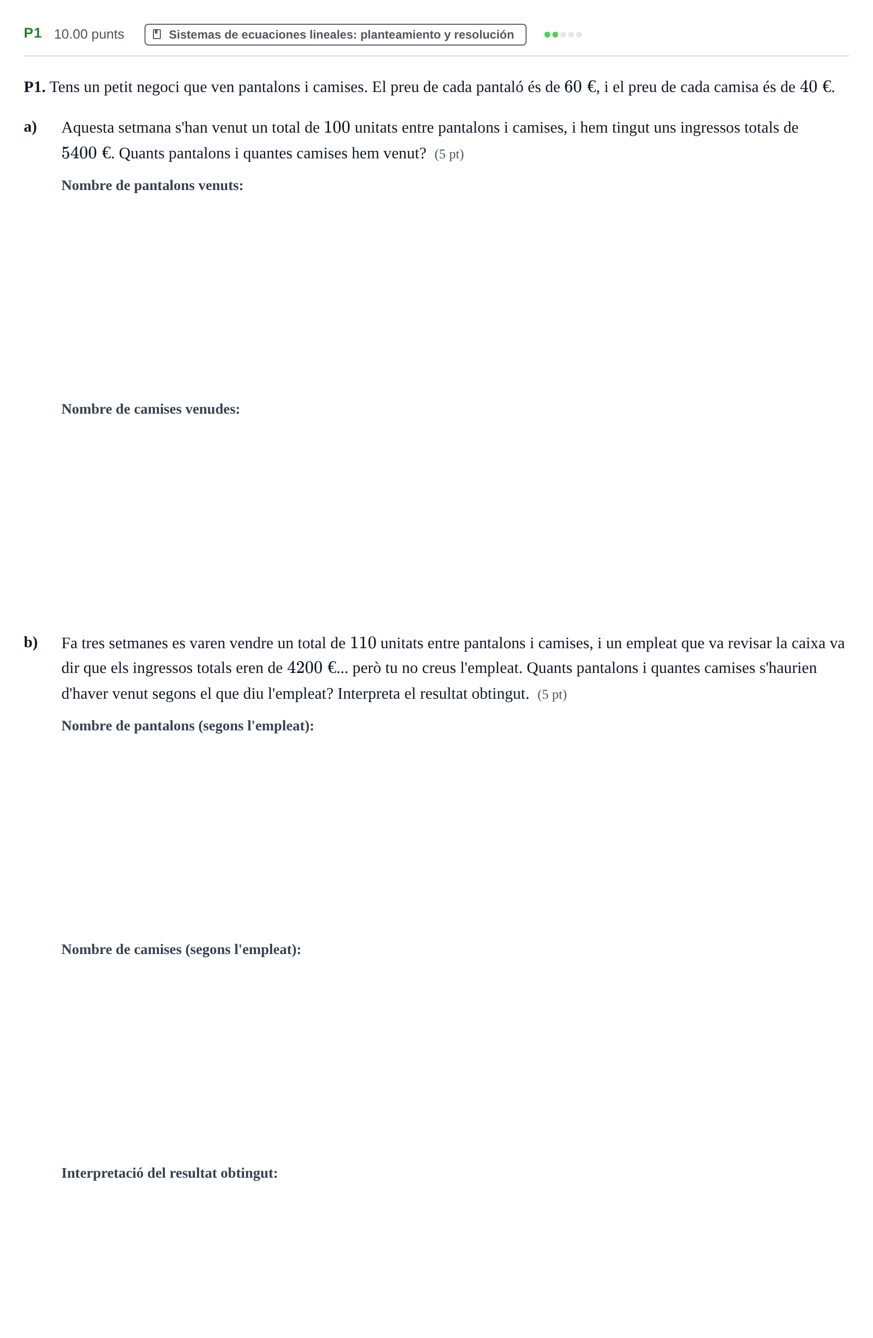 Enunciado: Ejercicio P1 · Matemáticas aplicadas a las Ciencias Sociales II PAU Baleares Extraordinaria 2024