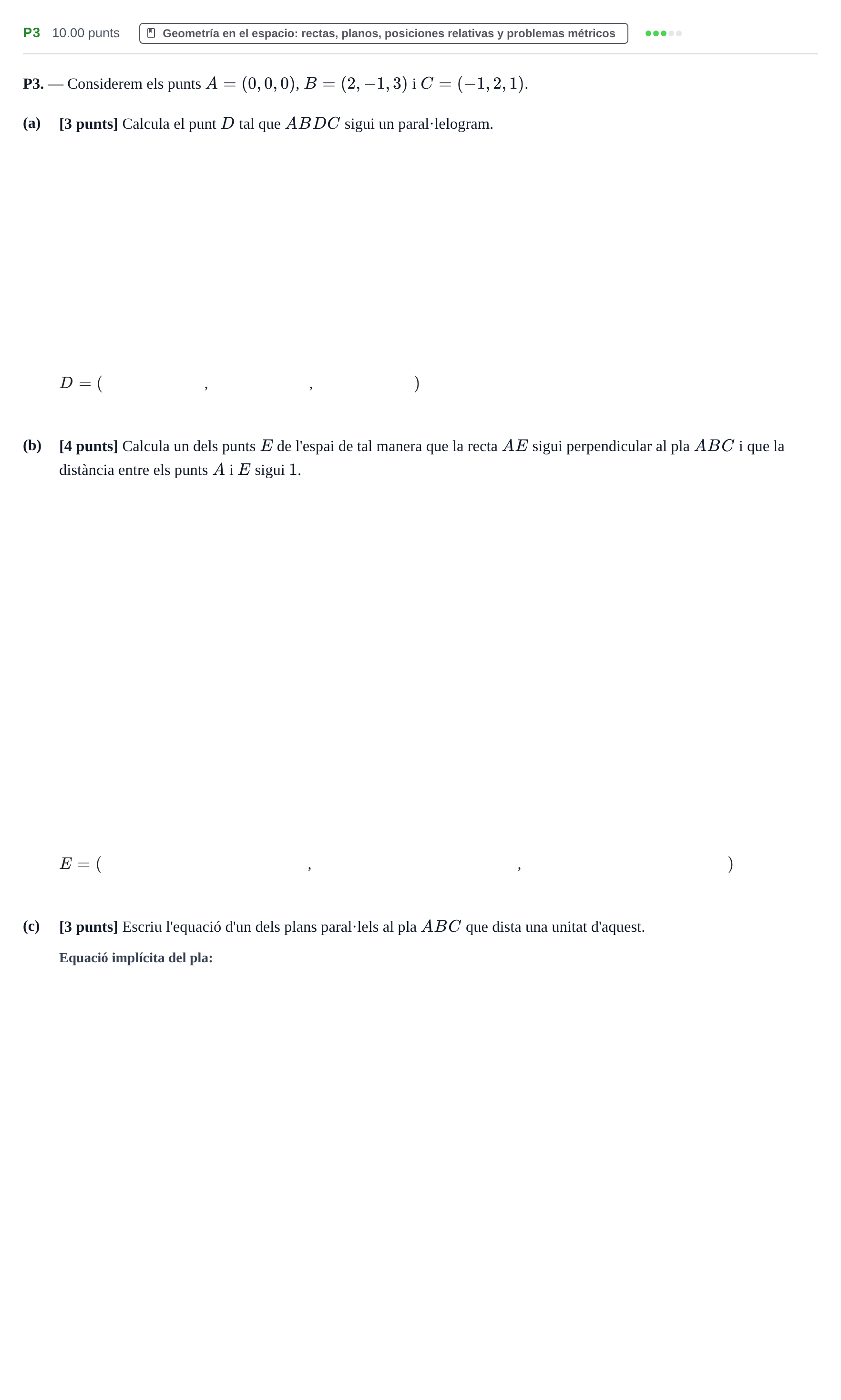 Enunciado: Ejercicio P3 · Matemáticas II PAU Baleares Ordinaria 2024