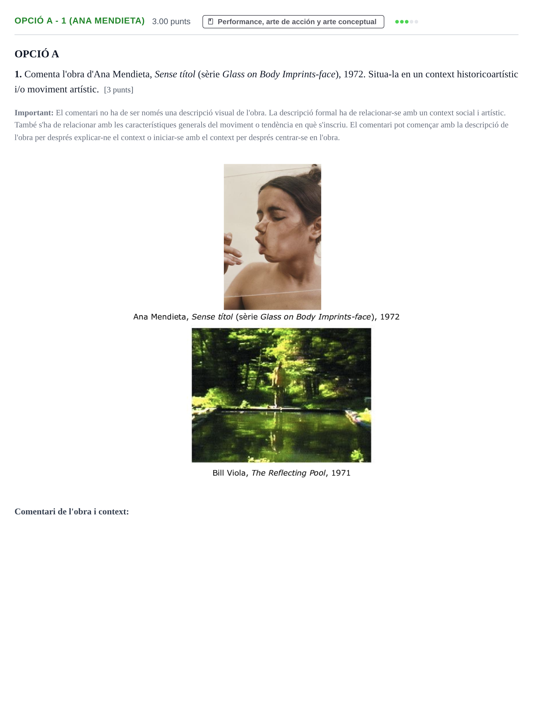 Enunciado: Ejercicio Opció A - 1 (Ana Mendieta) · Movimientos Culturales y Artísticos PAU Baleares Ordinaria 2024