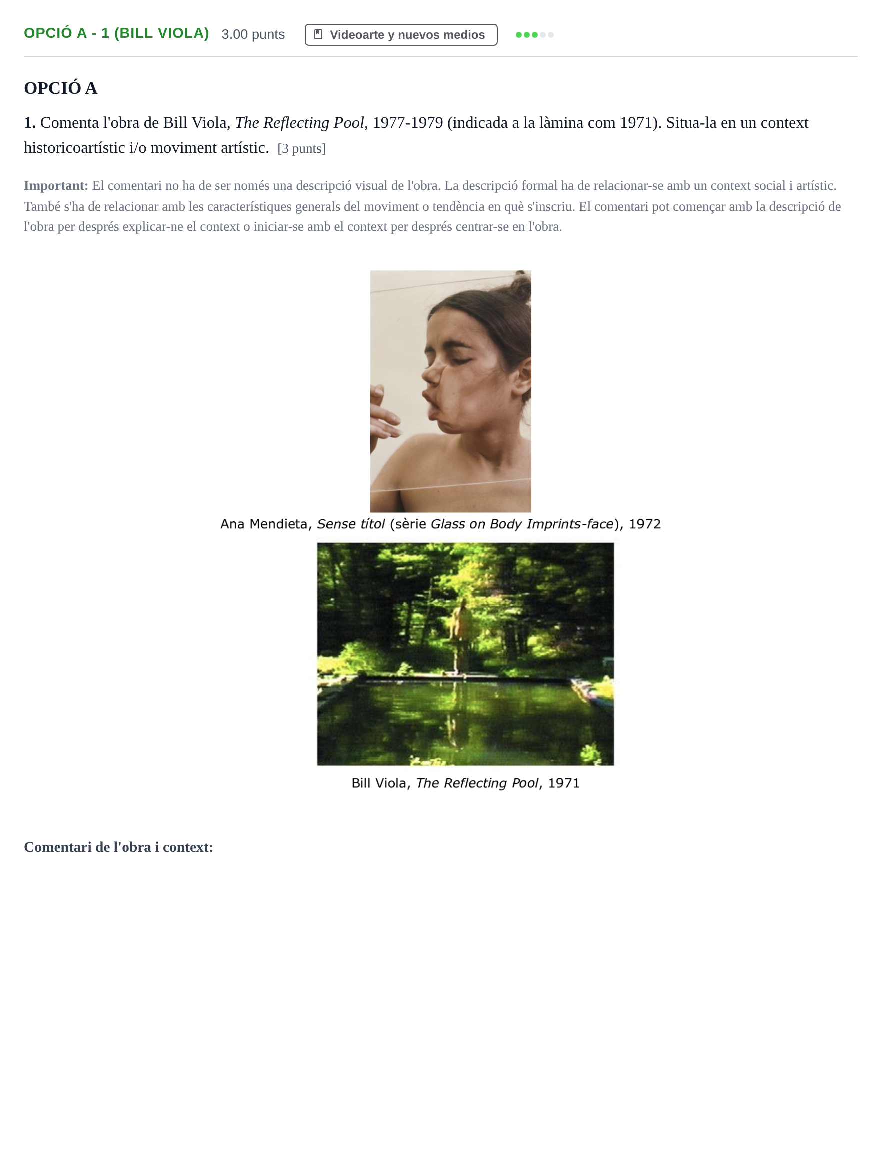 Enunciado: Ejercicio Opció A - 1 (Bill Viola) · Movimientos Culturales y Artísticos PAU Baleares Ordinaria 2024