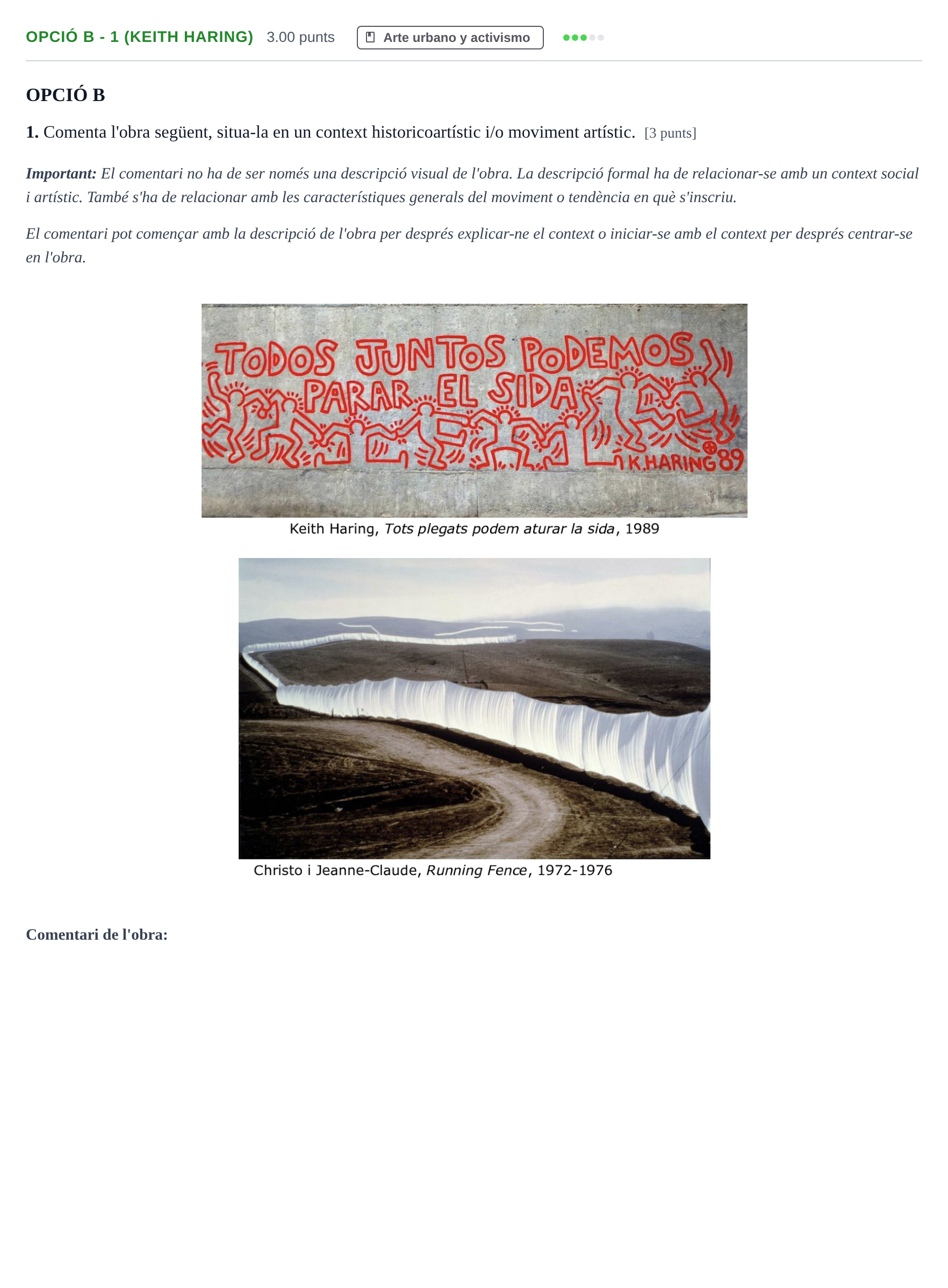 Enunciado: Ejercicio Opció B - 1 (Keith Haring) · Movimientos Culturales y Artísticos PAU Baleares Ordinaria 2024