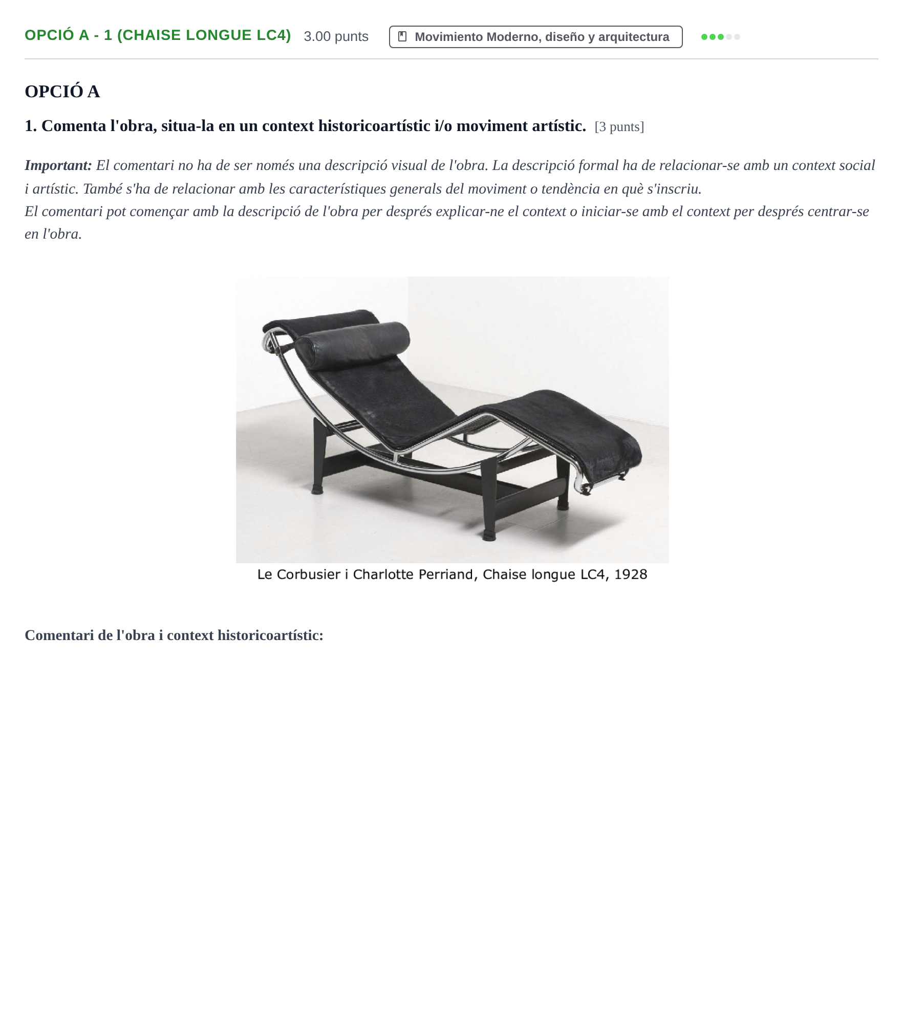 Enunciado: Ejercicio Opció A - 1 (Chaise longue LC4) · Movimientos Culturales y Artísticos PAU Baleares Extraordinaria 2024
