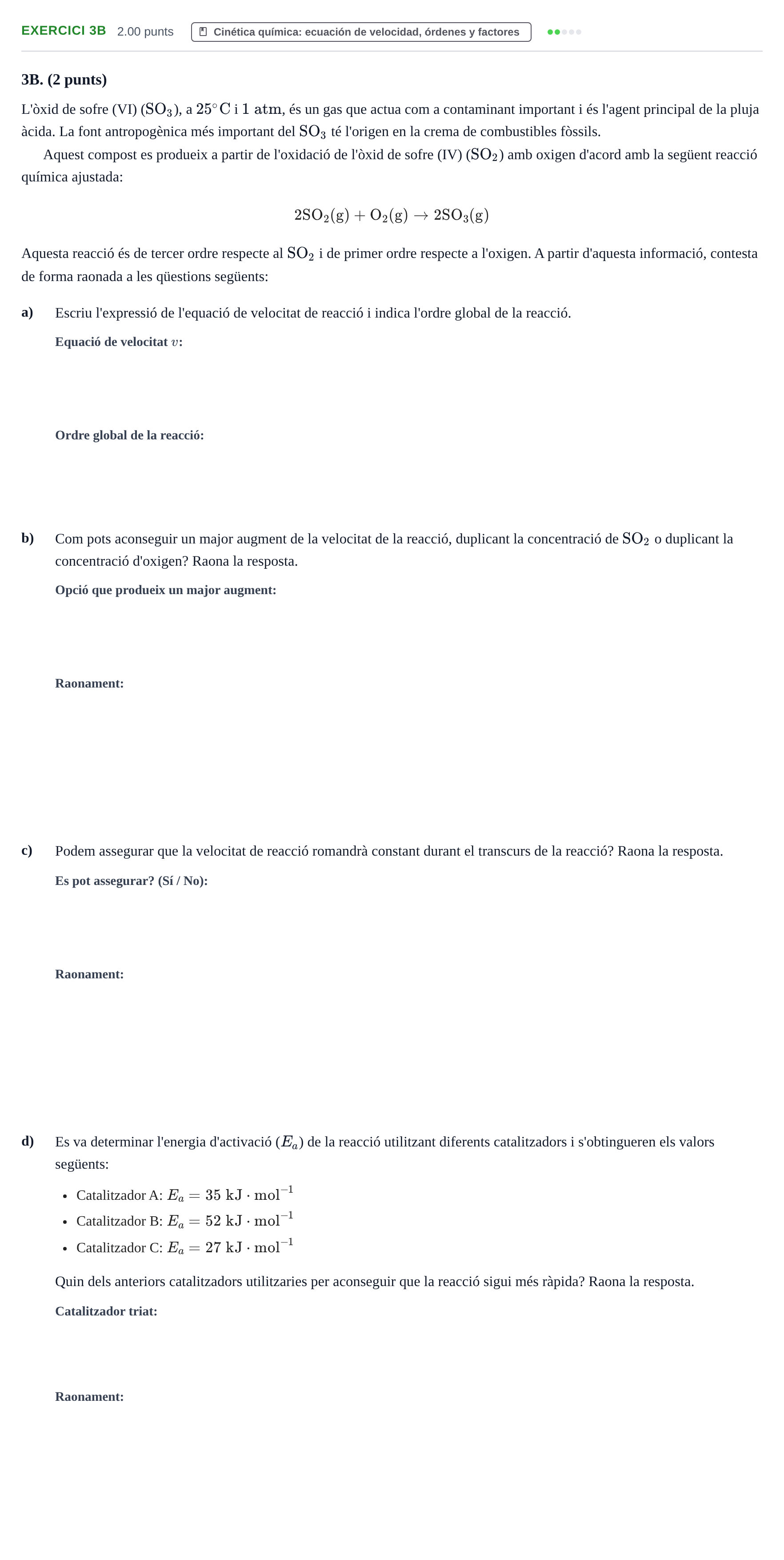 Enunciado: Ejercicio 3B · Química PAU Baleares Extraordinaria 2024