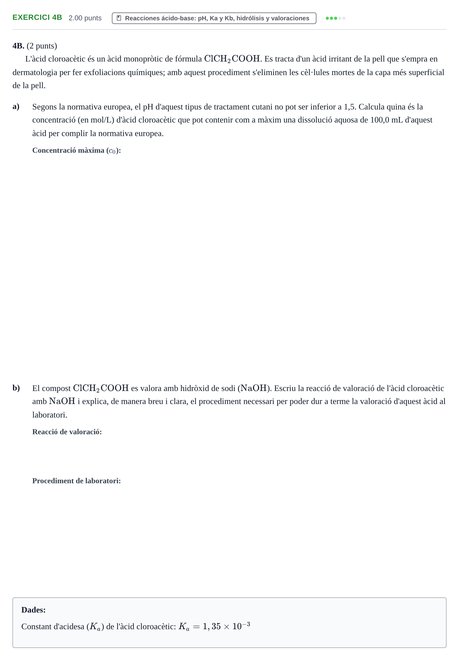 Enunciado: Ejercicio 4B · Química PAU Baleares Extraordinaria 2024