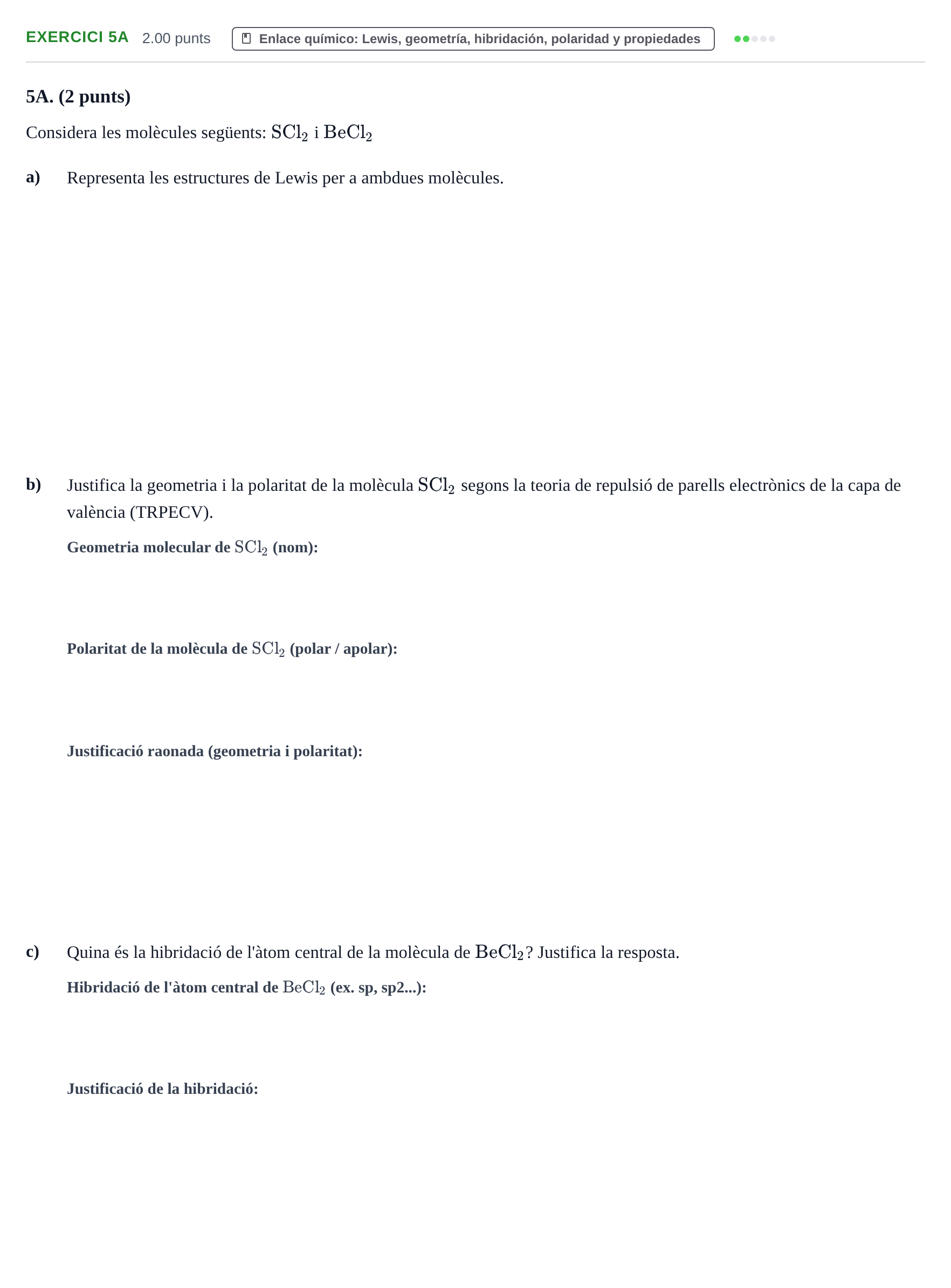 Enunciado: Ejercicio 5A · Química PAU Baleares Extraordinaria 2024