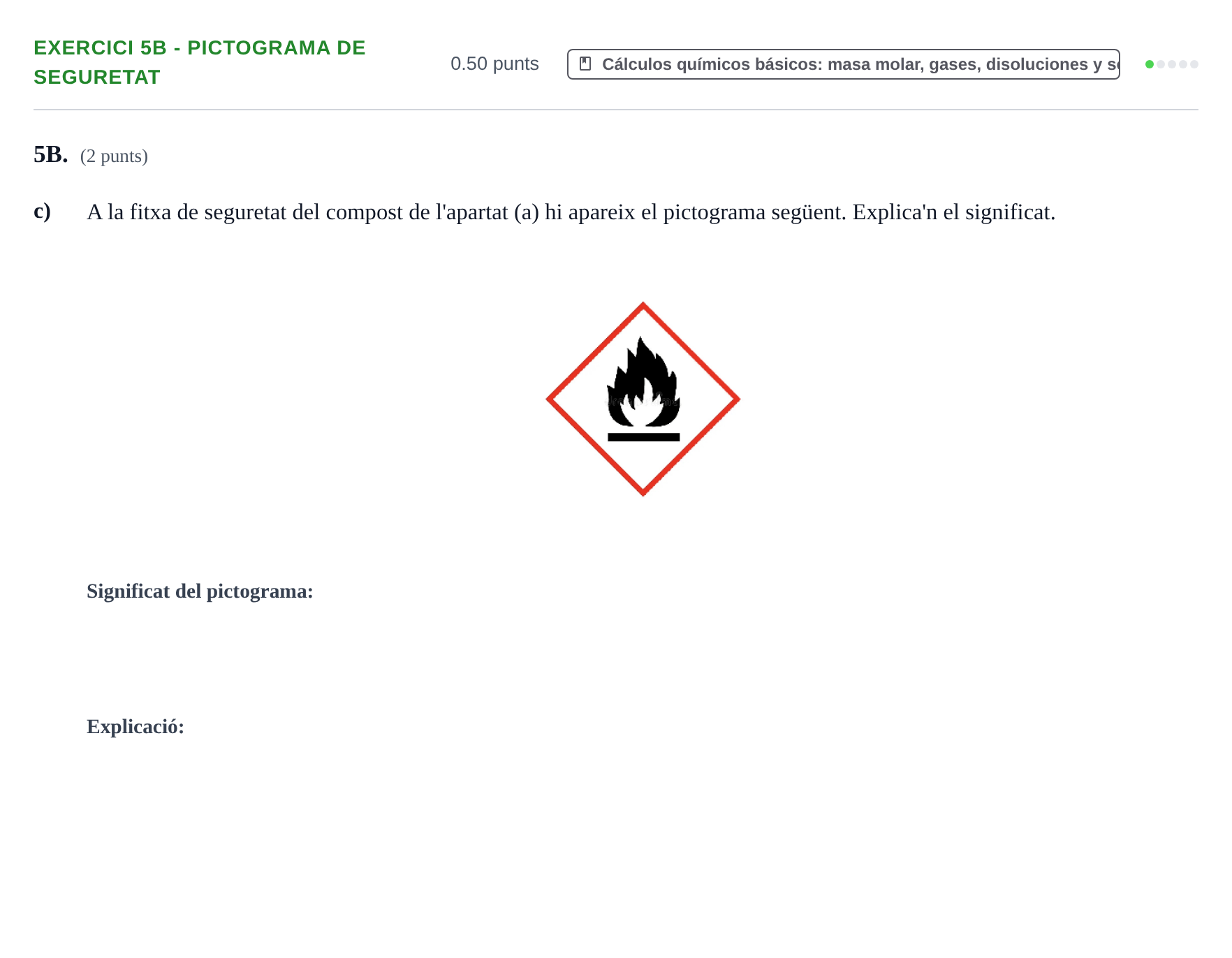 Enunciado: Ejercicio 5B - Pictograma de seguretat · Química PAU Baleares Extraordinaria 2024