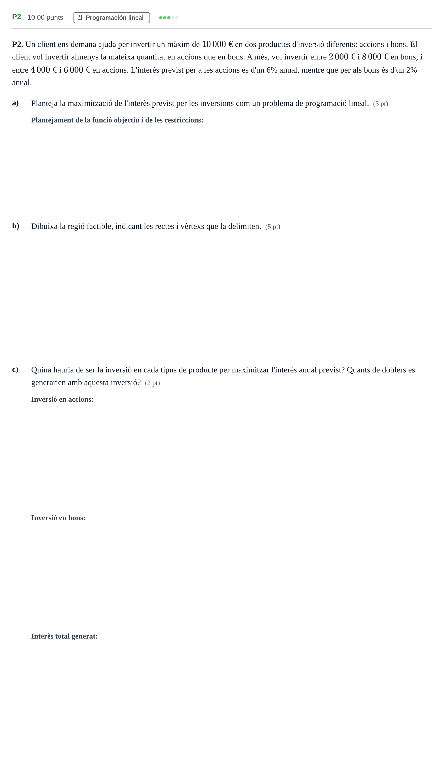 Enunciado: Ejercicio P2 · Matemáticas aplicadas a las Ciencias Sociales II PAU Baleares Ordinaria 2024