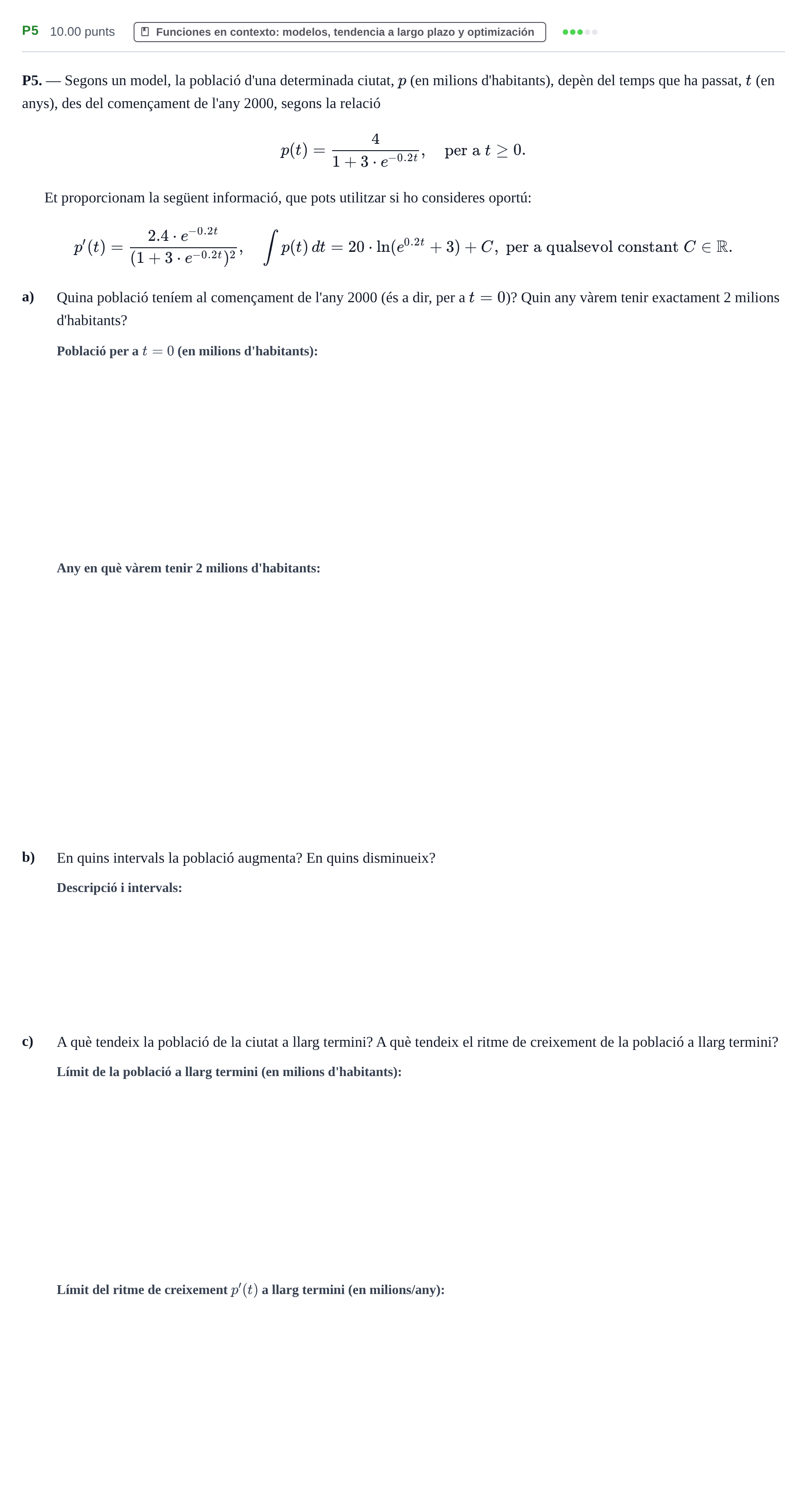 Enunciado: Ejercicio P5 · Matemáticas aplicadas a las Ciencias Sociales II PAU Baleares Ordinaria 2024