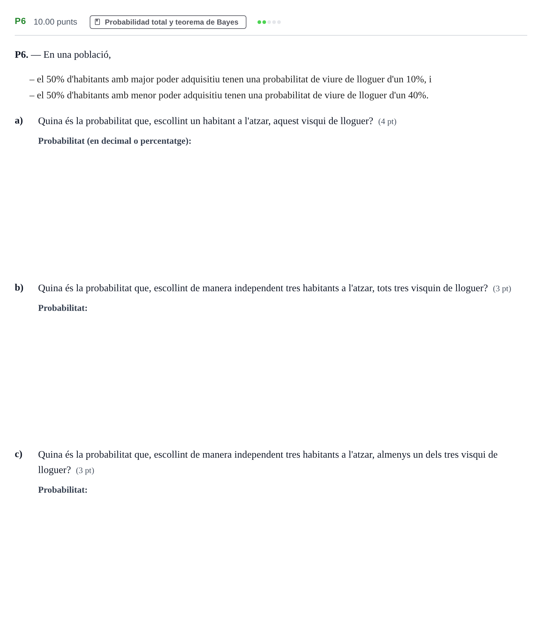 Enunciado: Ejercicio P6 · Matemáticas aplicadas a las Ciencias Sociales II PAU Baleares Ordinaria 2024