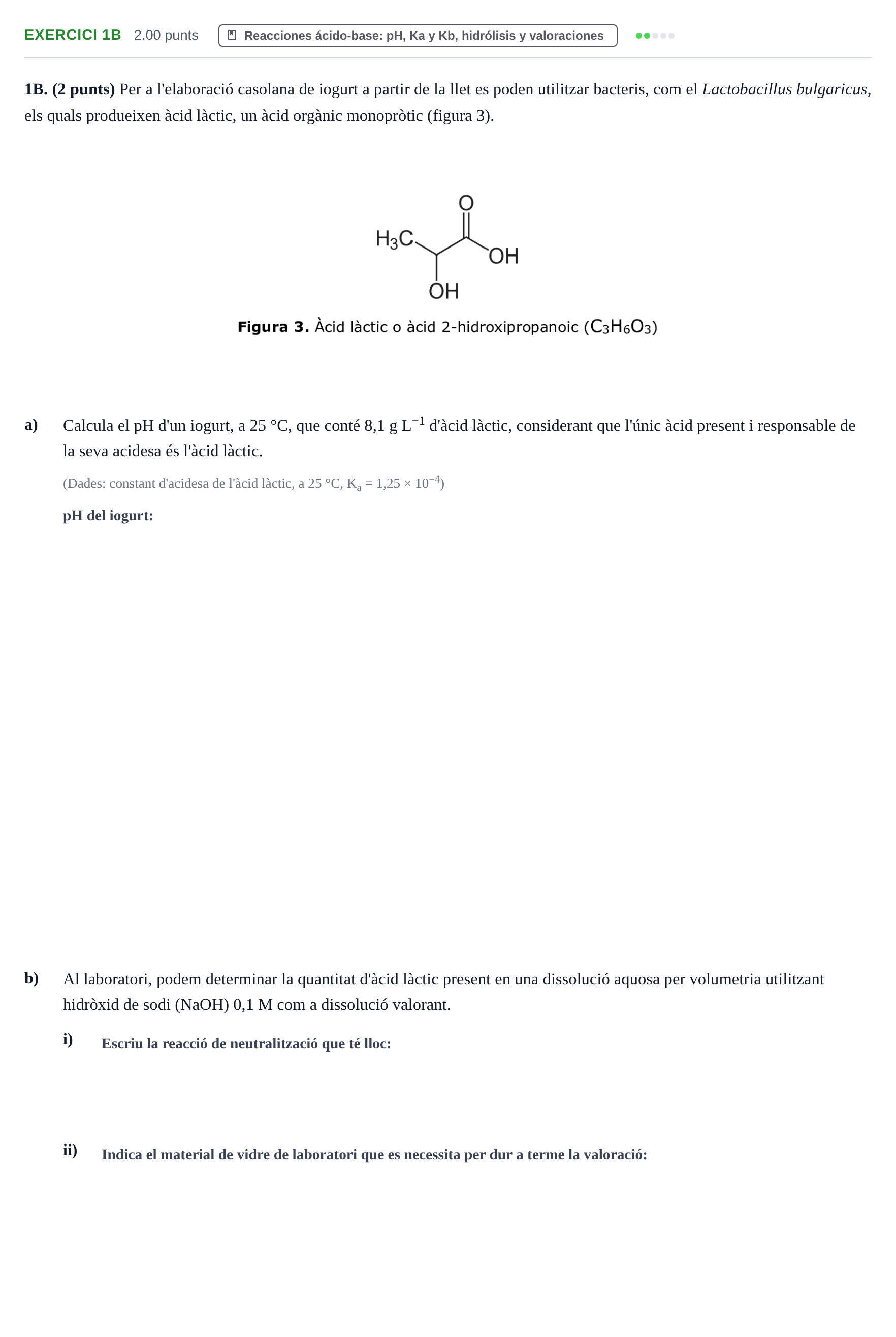 Enunciado: Ejercicio 1B · Química PAU Baleares Ordinaria 2024