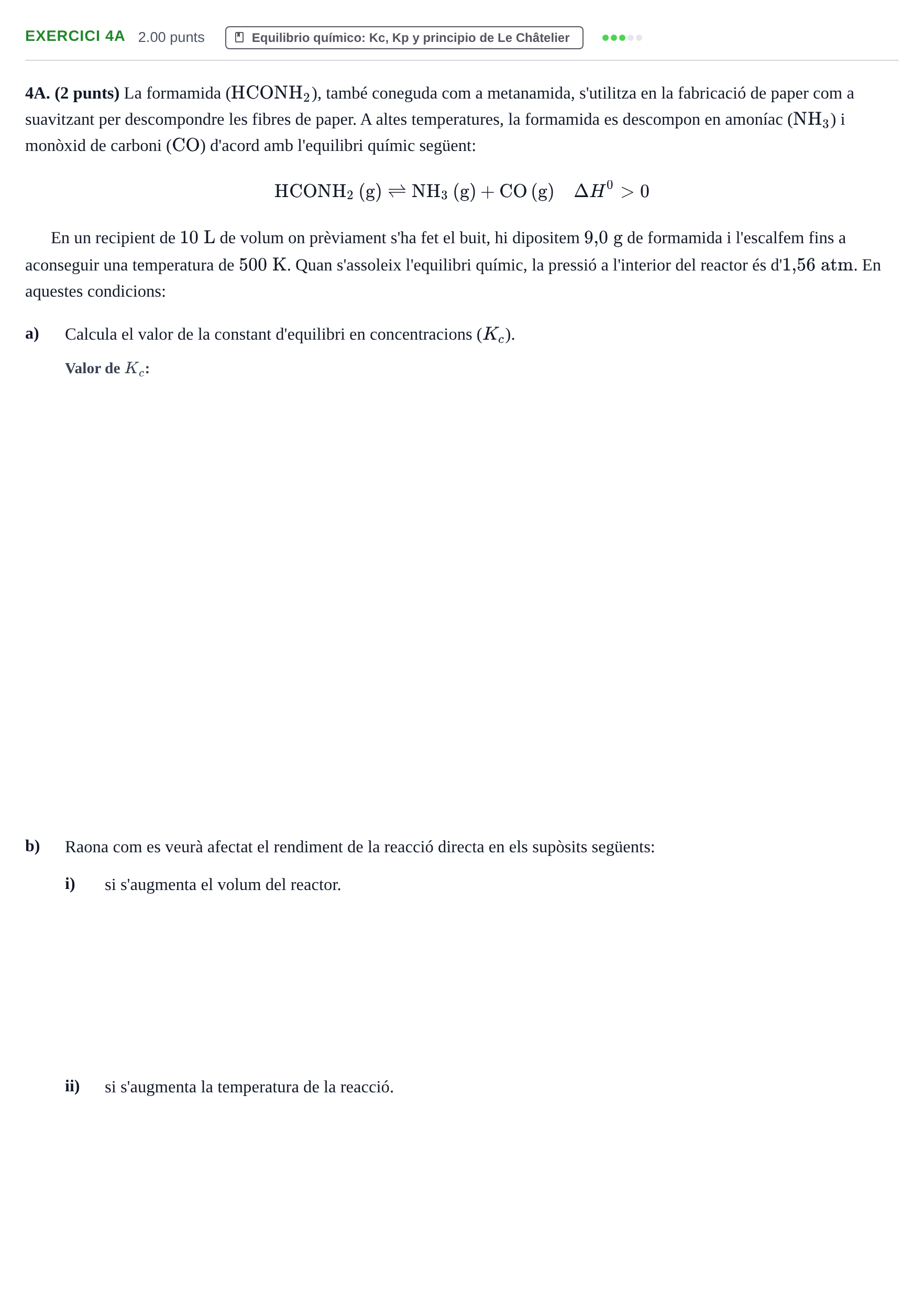 Enunciado: Ejercicio 4A · Química PAU Baleares Ordinaria 2024