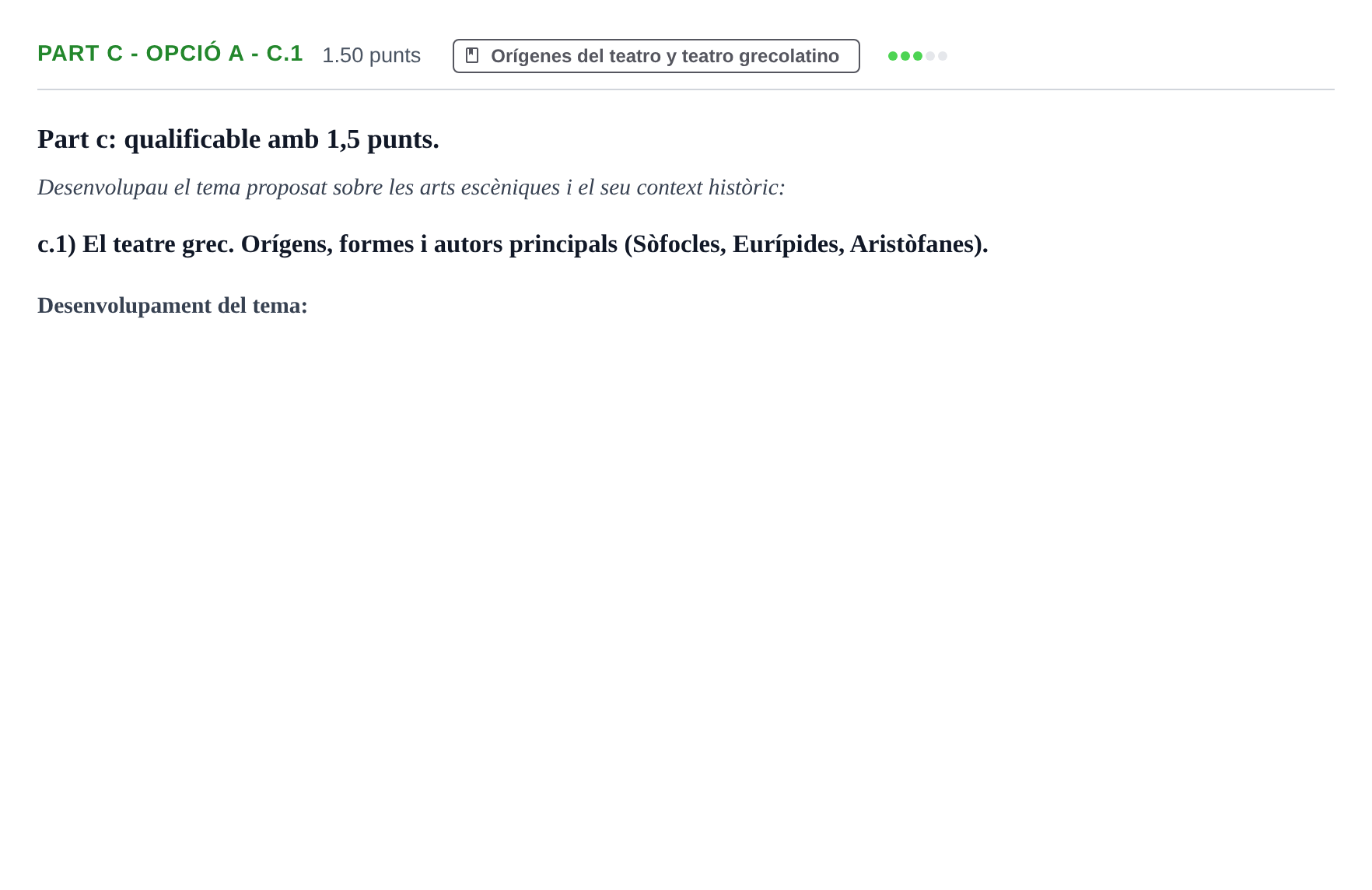 Enunciado: Part c - Opció A - c.1 · Artes Escénicas PAU Baleares Ordinaria 2023