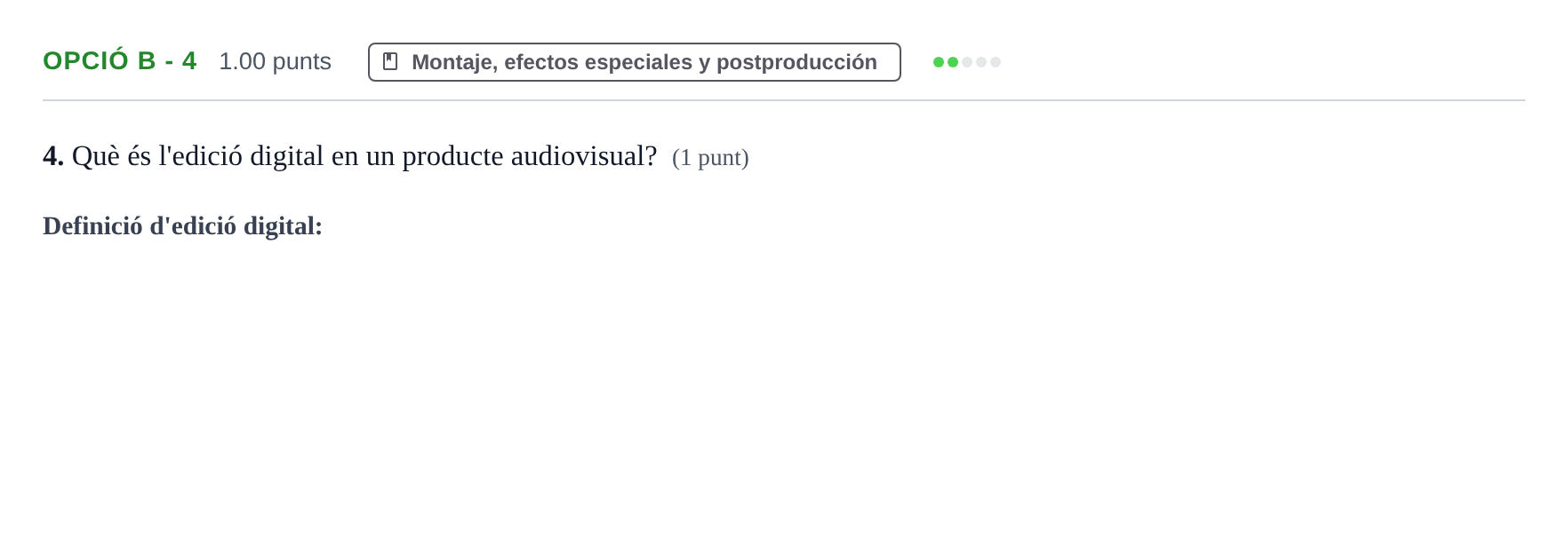 Enunciado: Ejercicio Opció B - 4 · Cultura Audiovisual II PAU Baleares Ordinaria 2023