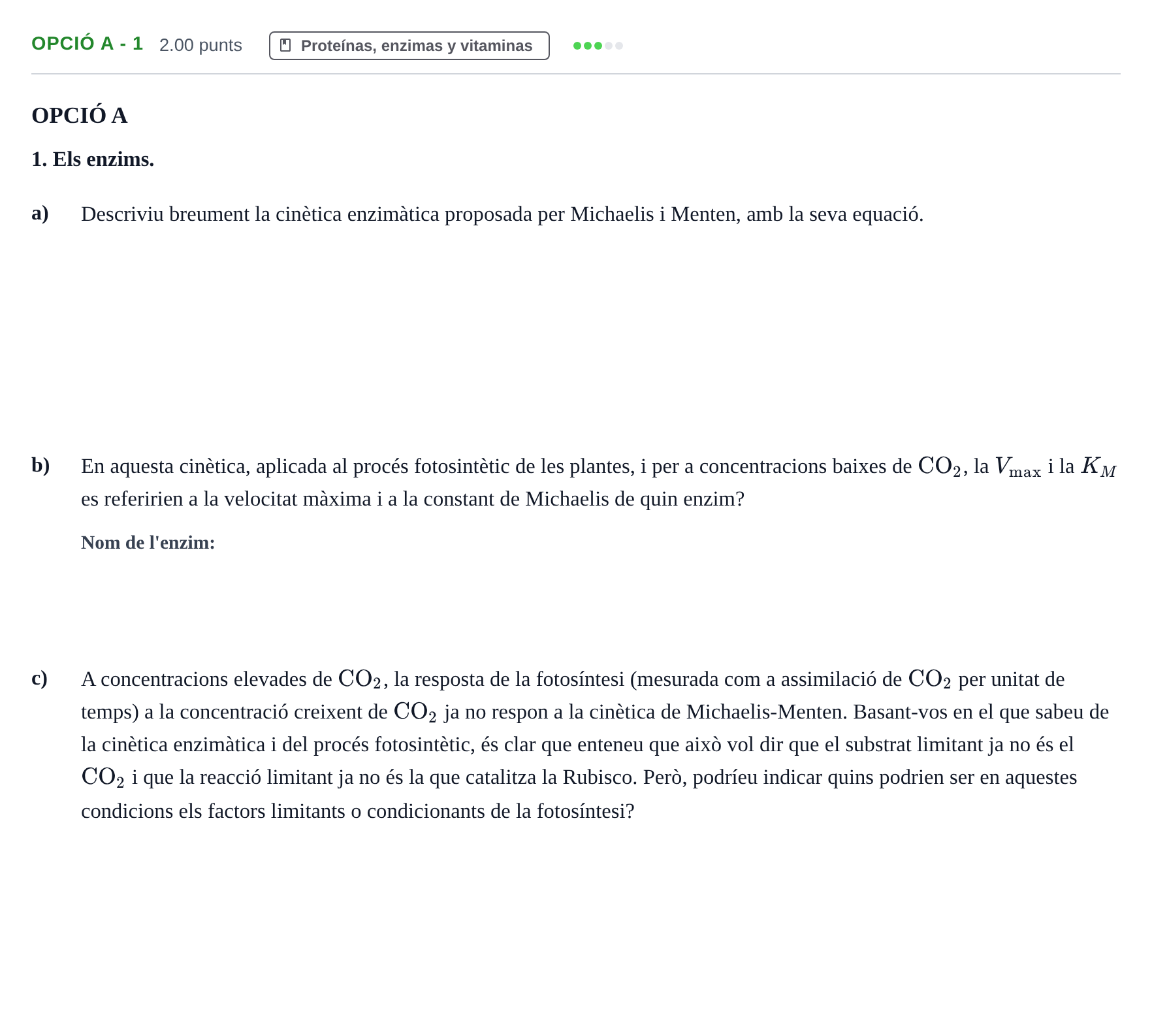 Enunciado: Ejercicio Opció A - 1 · Biología PAU Baleares Extraordinaria 2023