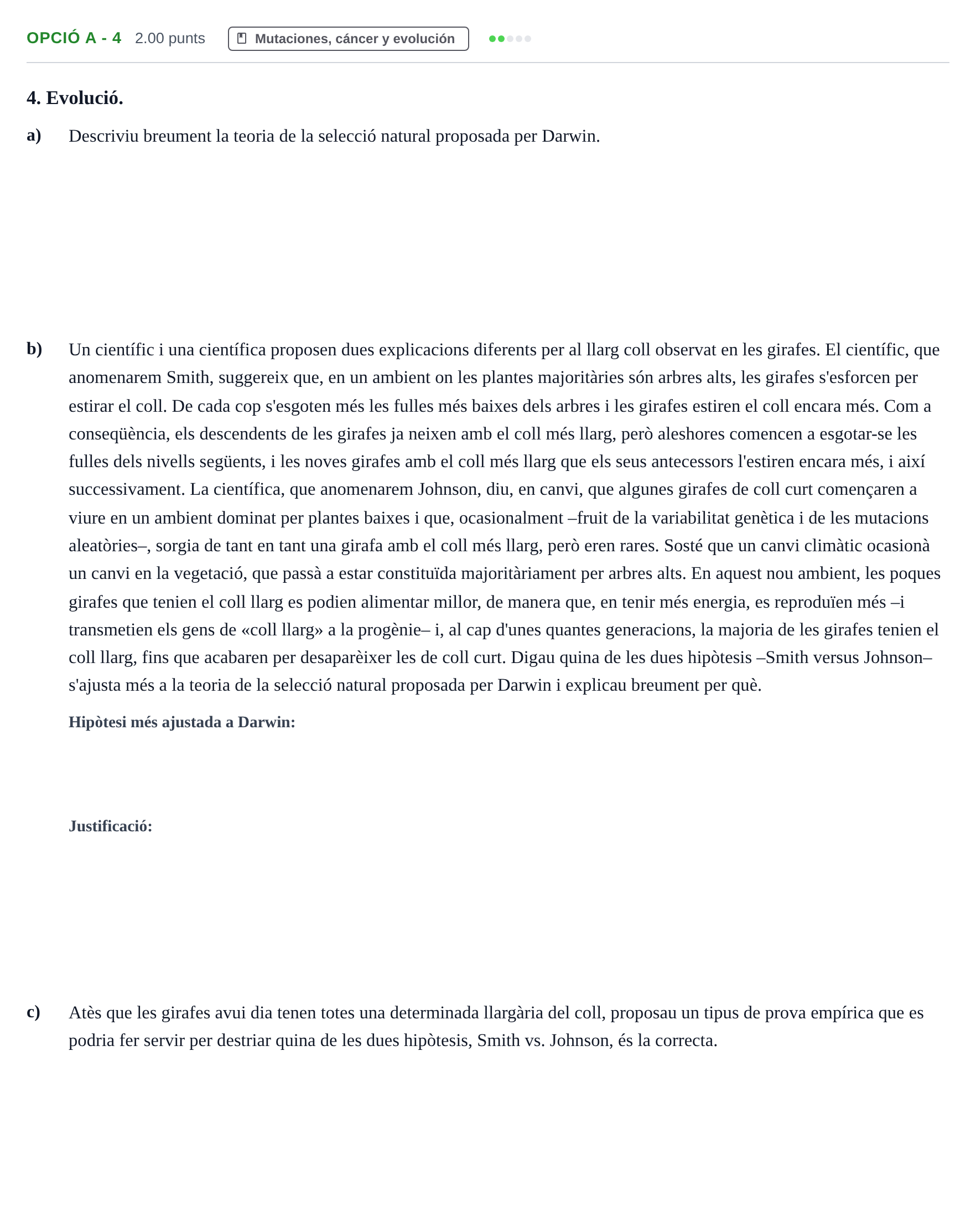 Enunciado: Ejercicio Opció A - 4 · Biología PAU Baleares Extraordinaria 2023