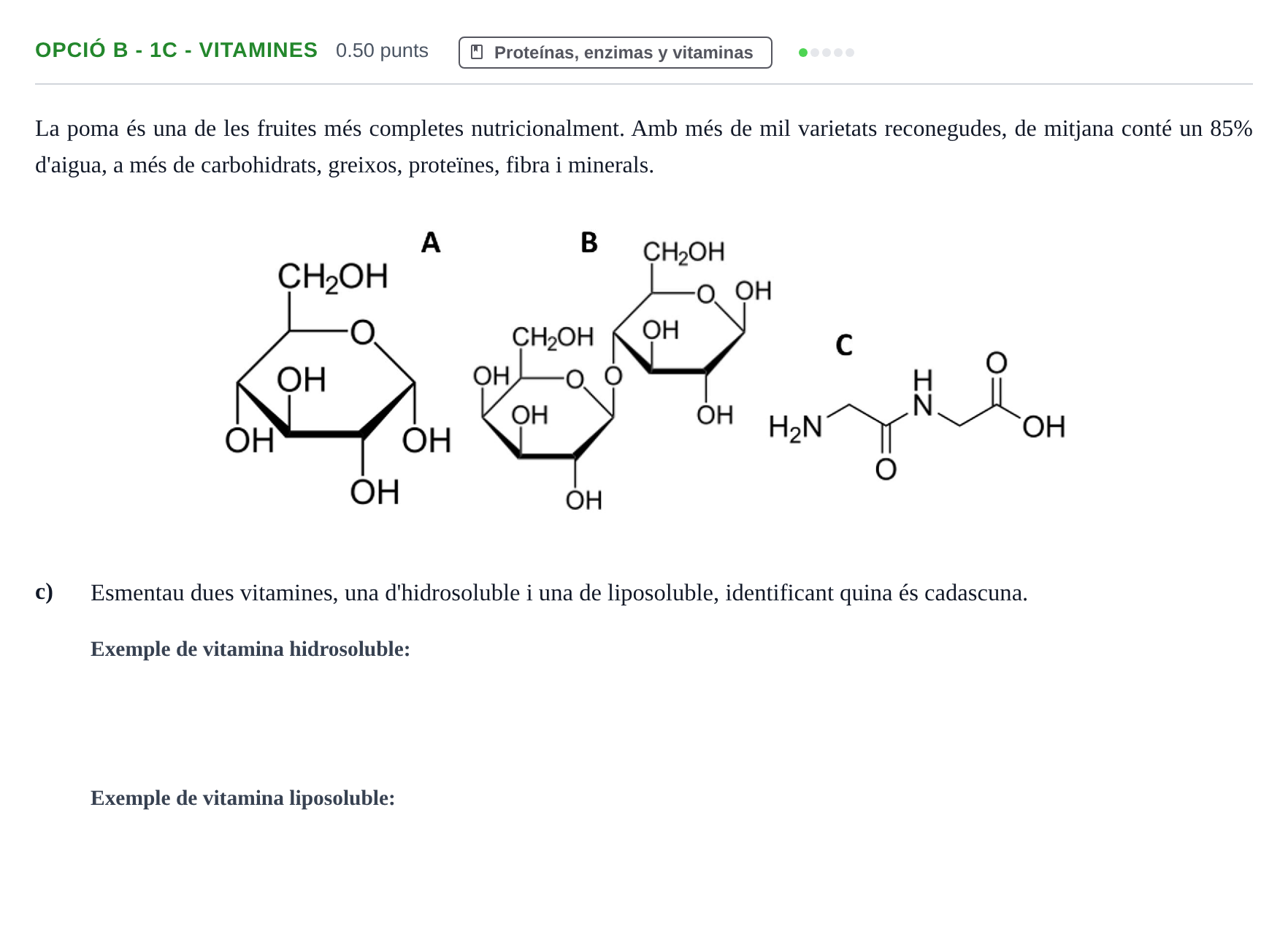 Enunciado: Ejercicio Opció B - 1c - Vitamines · Biología PAU Baleares Ordinaria 2023