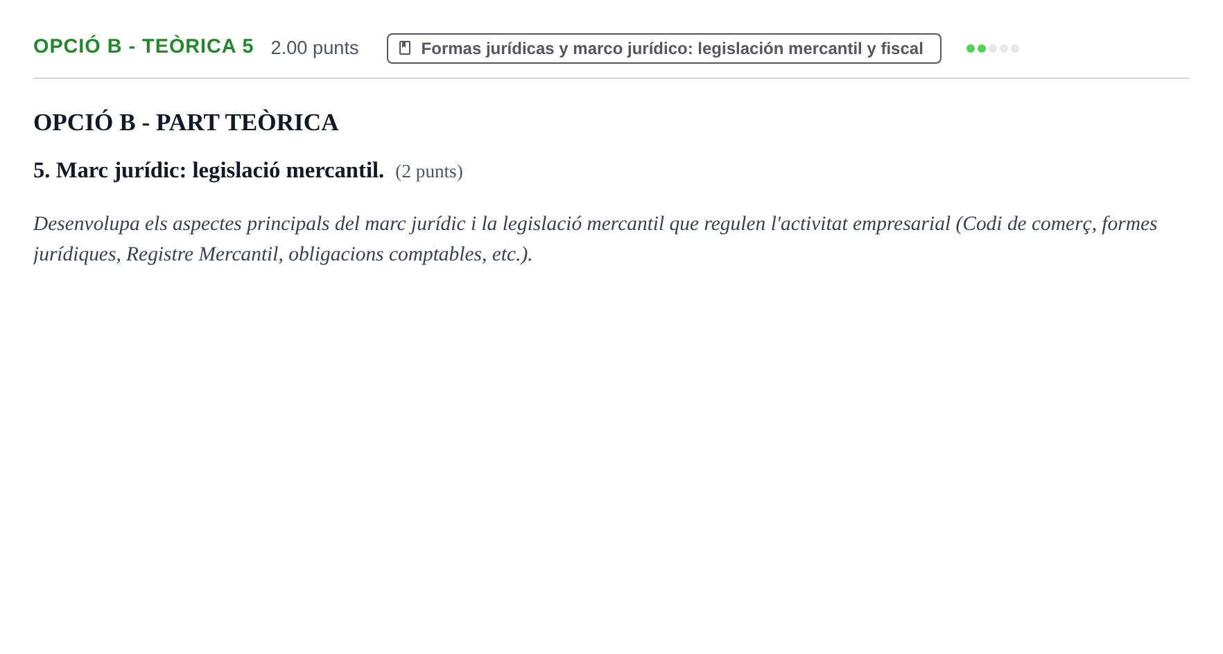Enunciado: Ejercicio Opció B - Teòrica 5 · Empresa y Diseño de Modelos de Negocio PAU Baleares Extraordinaria 2023