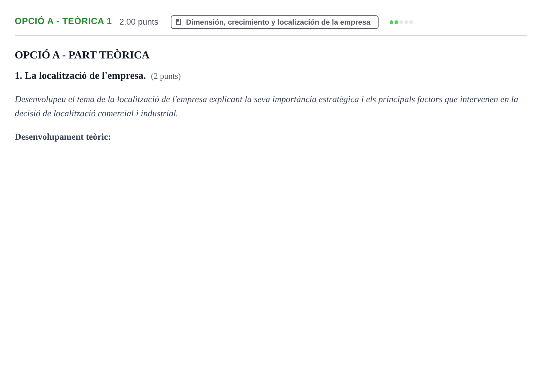 Enunciado: Ejercicio Opció A - Teòrica 1 · Empresa y Diseño de Modelos de Negocio PAU Baleares Ordinaria 2023