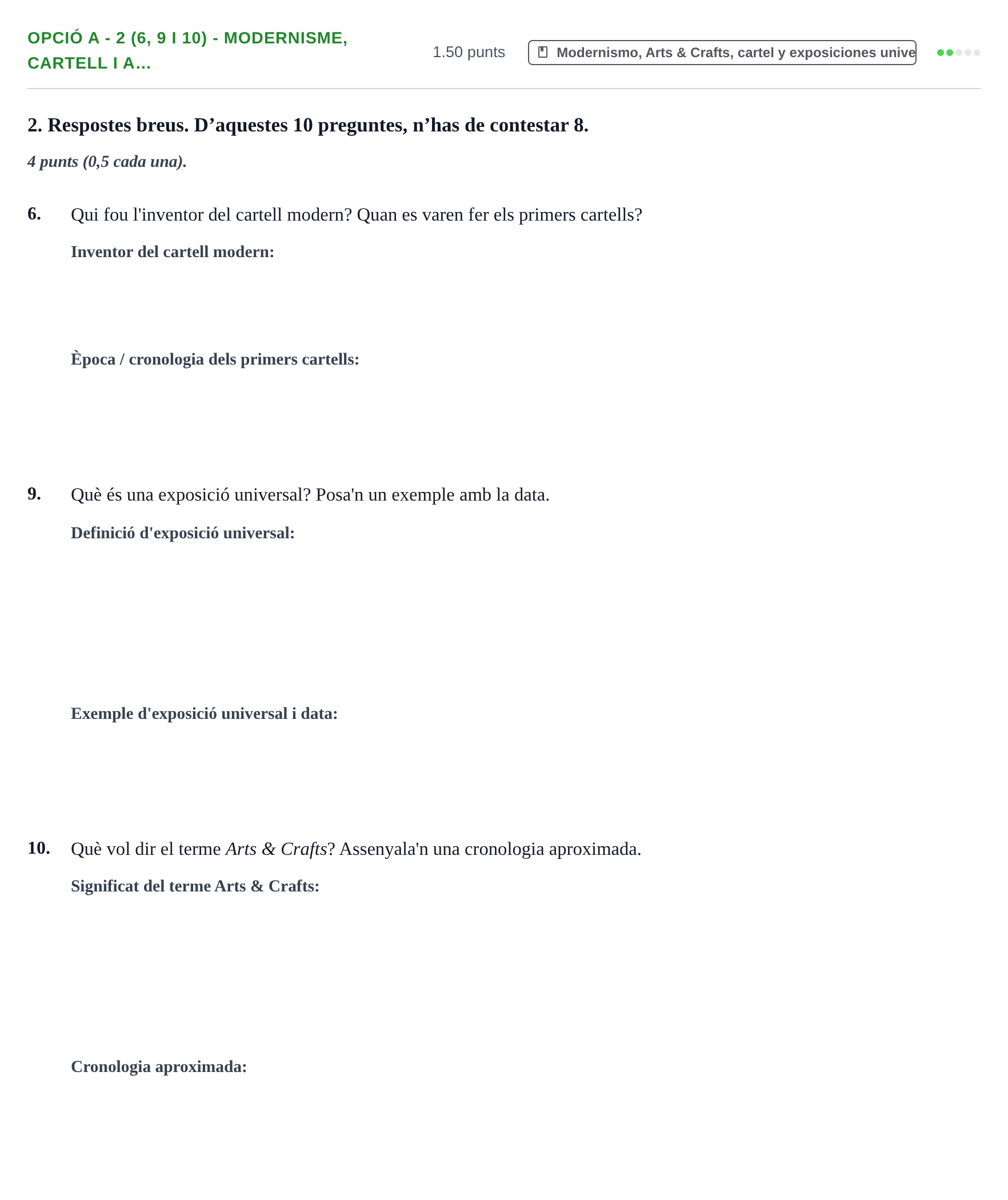 Enunciado: Ejercicio Opció A - 2 (6, 9 i 10) - Modernisme, cartell i A… · Fundamentos Artísticos PAU Baleares Extraordinaria 2023
