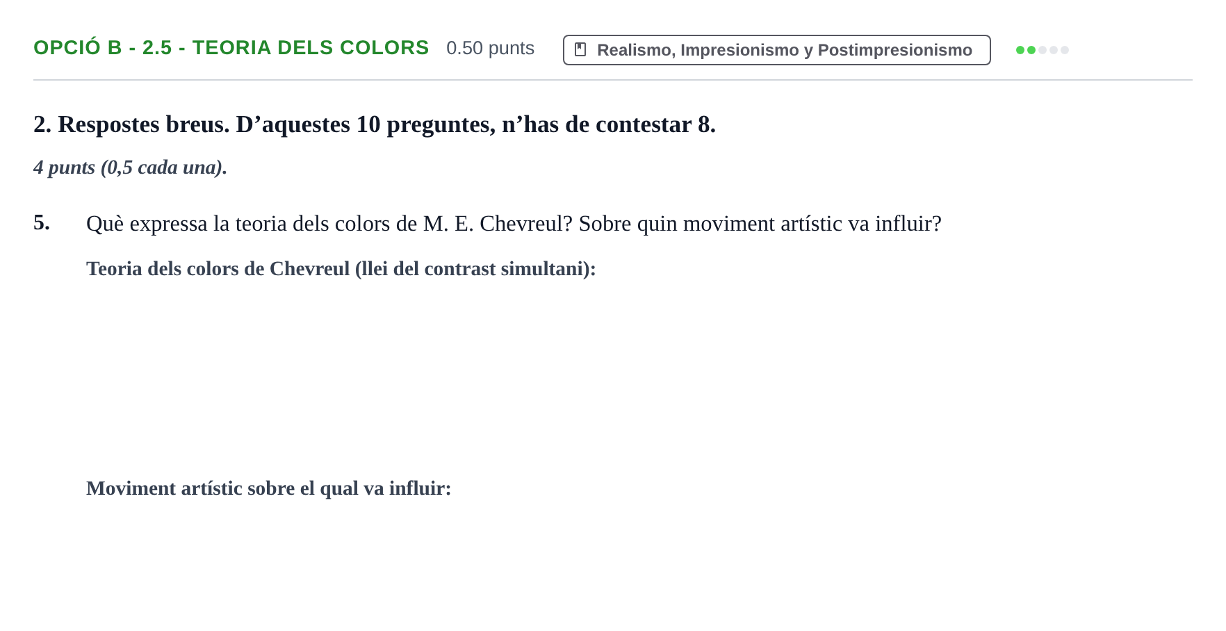 Enunciado: Ejercicio Opció B - 2.5 - Teoria dels colors · Fundamentos Artísticos PAU Baleares Extraordinaria 2023