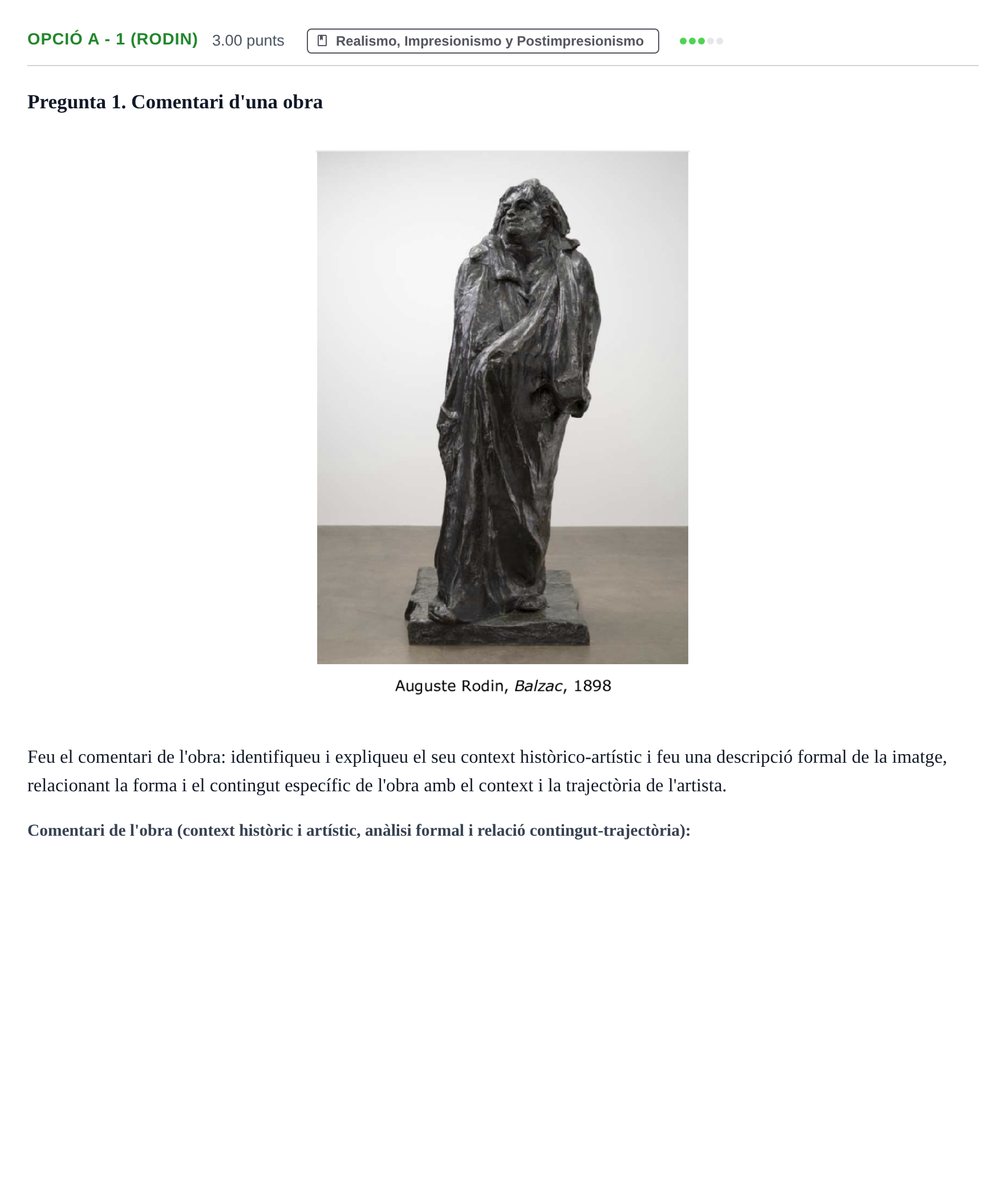 Enunciado: Ejercicio Opció A - 1 (Rodin) · Fundamentos Artísticos PAU Baleares Ordinaria 2023