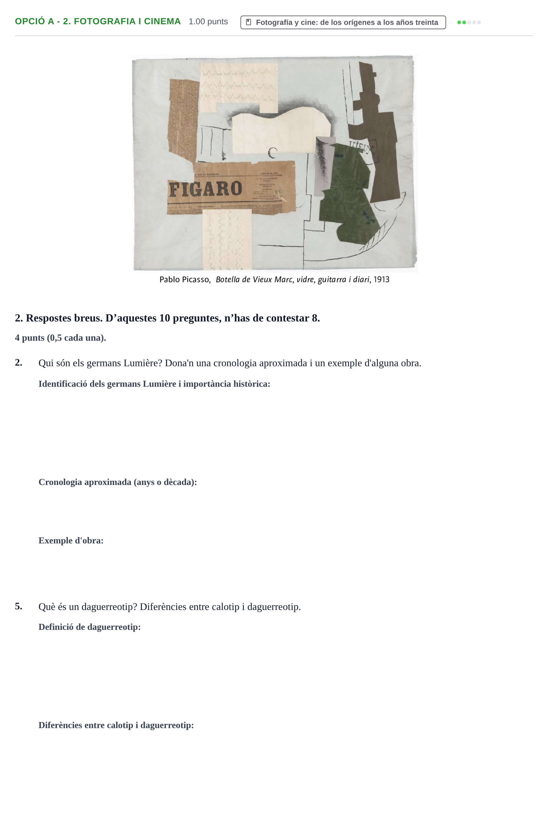 Enunciado: Ejercicio Opció A - 2. Fotografia i cinema · Fundamentos Artísticos PAU Baleares Ordinaria 2023