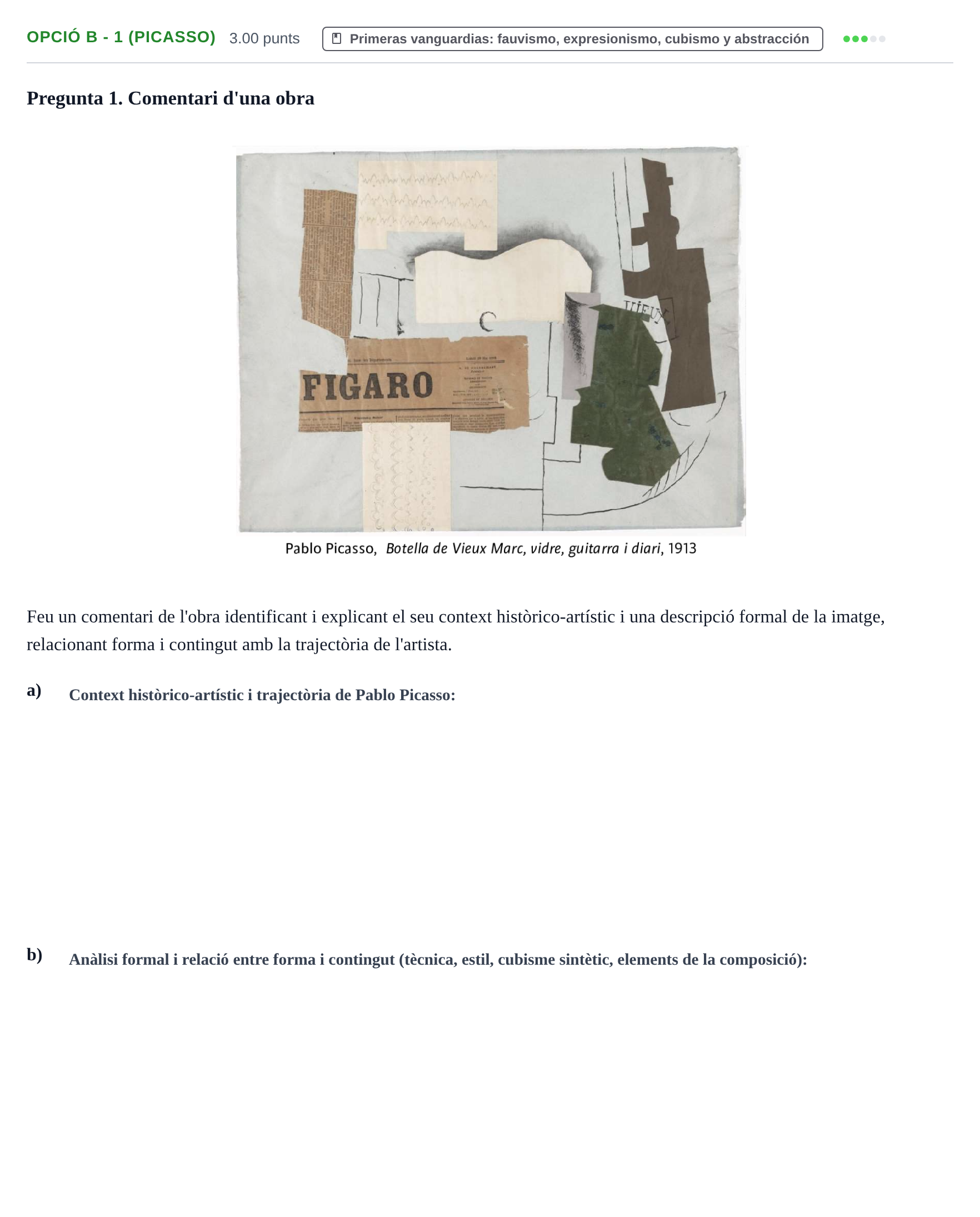 Enunciado: Ejercicio Opció B - 1 (Picasso) · Fundamentos Artísticos PAU Baleares Ordinaria 2023