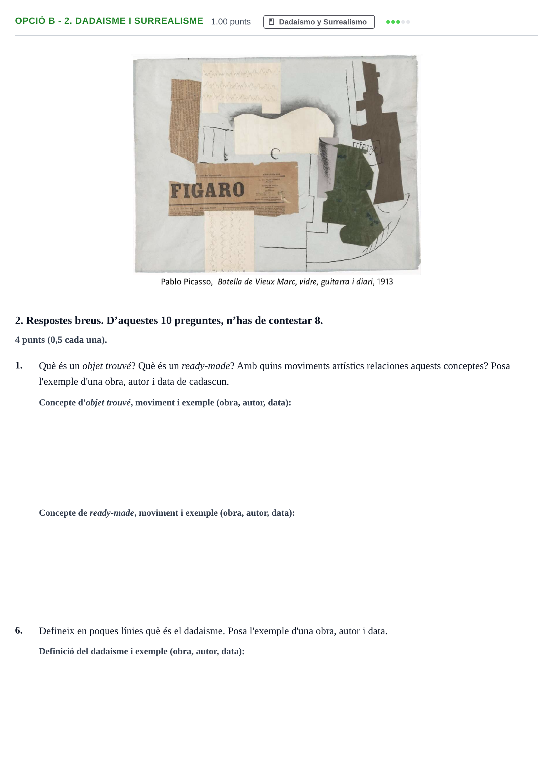 Enunciado: Ejercicio Opció B - 2. Dadaisme i Surrealisme · Fundamentos Artísticos PAU Baleares Ordinaria 2023