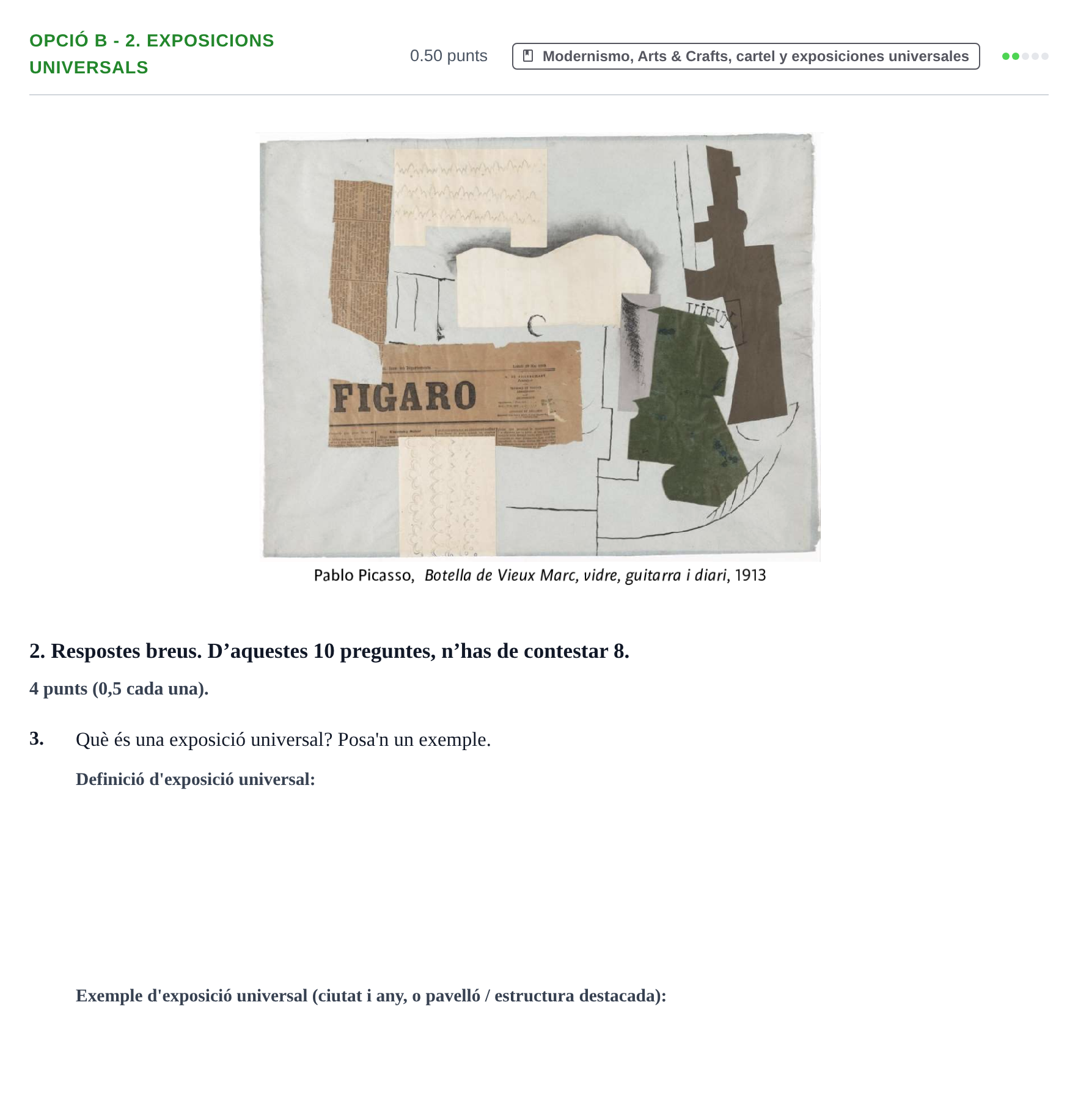 Enunciado: Ejercicio Opció B - 2. Exposicions universals · Fundamentos Artísticos PAU Baleares Ordinaria 2023