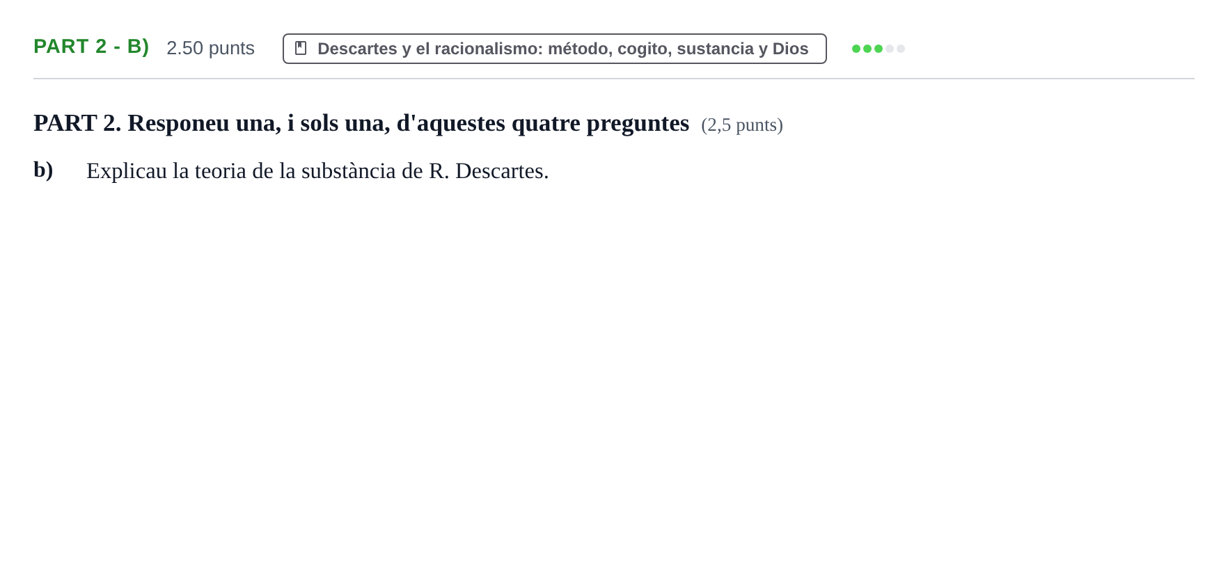 Enunciado: Part 2 - b) · Historia de la Filosofía PAU Baleares Ordinaria 2023