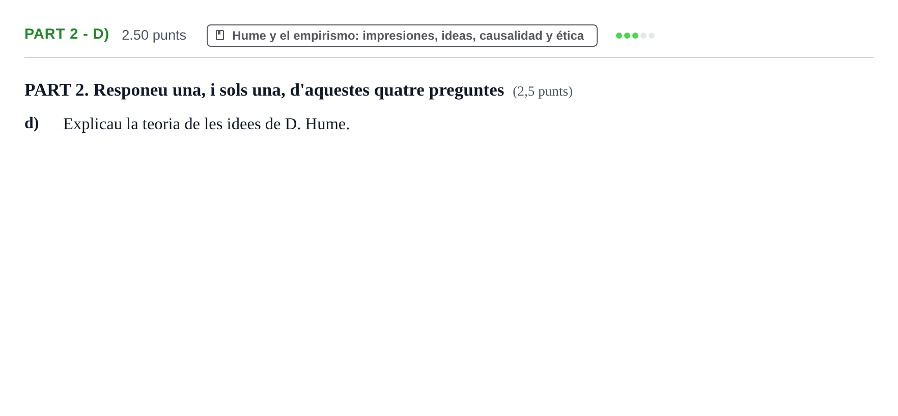 Enunciado: Part 2 - d) · Historia de la Filosofía PAU Baleares Ordinaria 2023