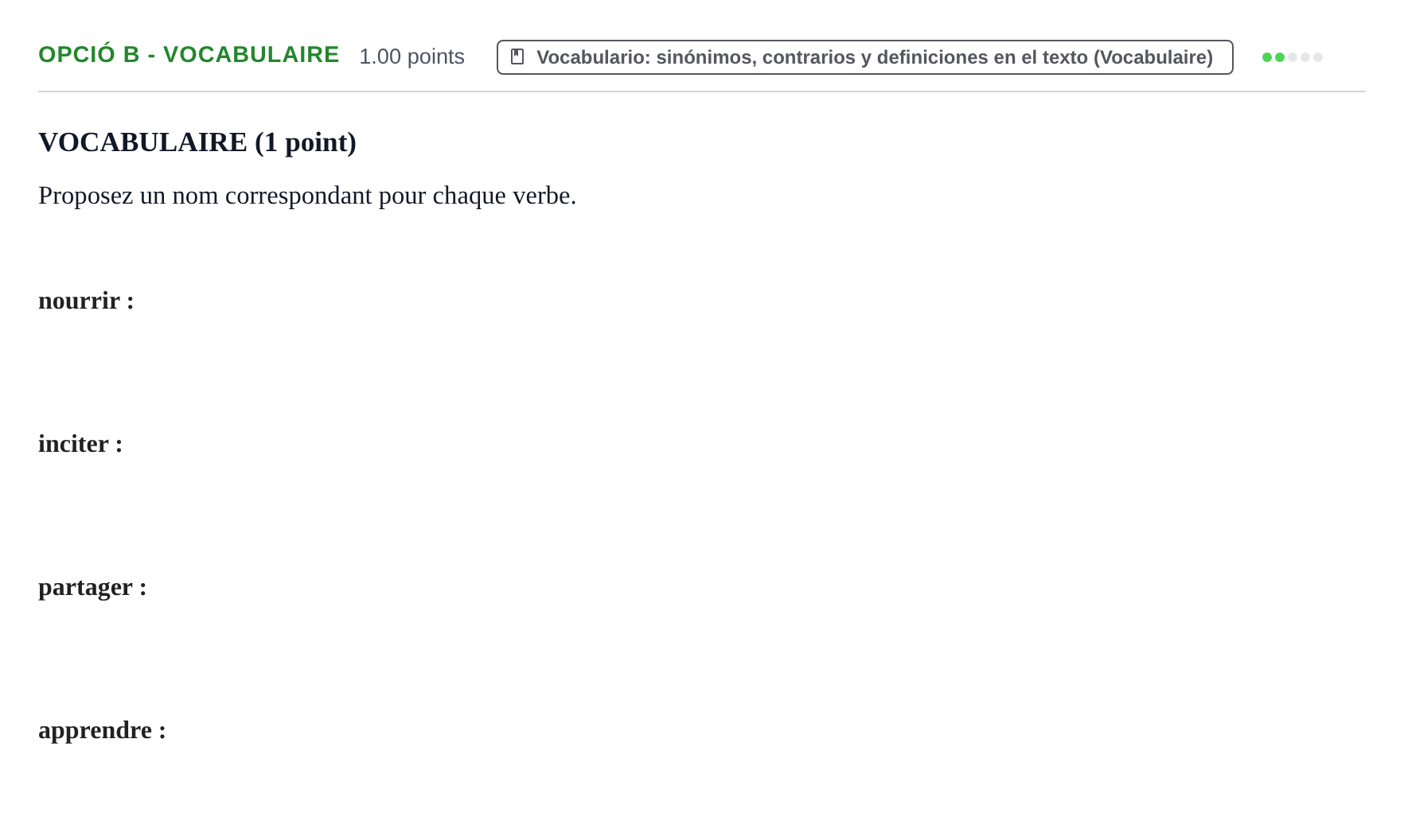 Enunciado: Ejercicio Opció B - Vocabulaire · Francés PAU Baleares Ordinaria 2023