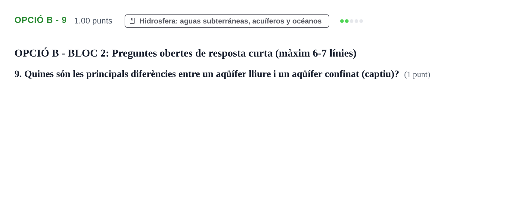 Enunciado: Ejercicio Opció B - 9 · Geología y Ciencias Ambientales PAU Baleares Ordinaria 2023