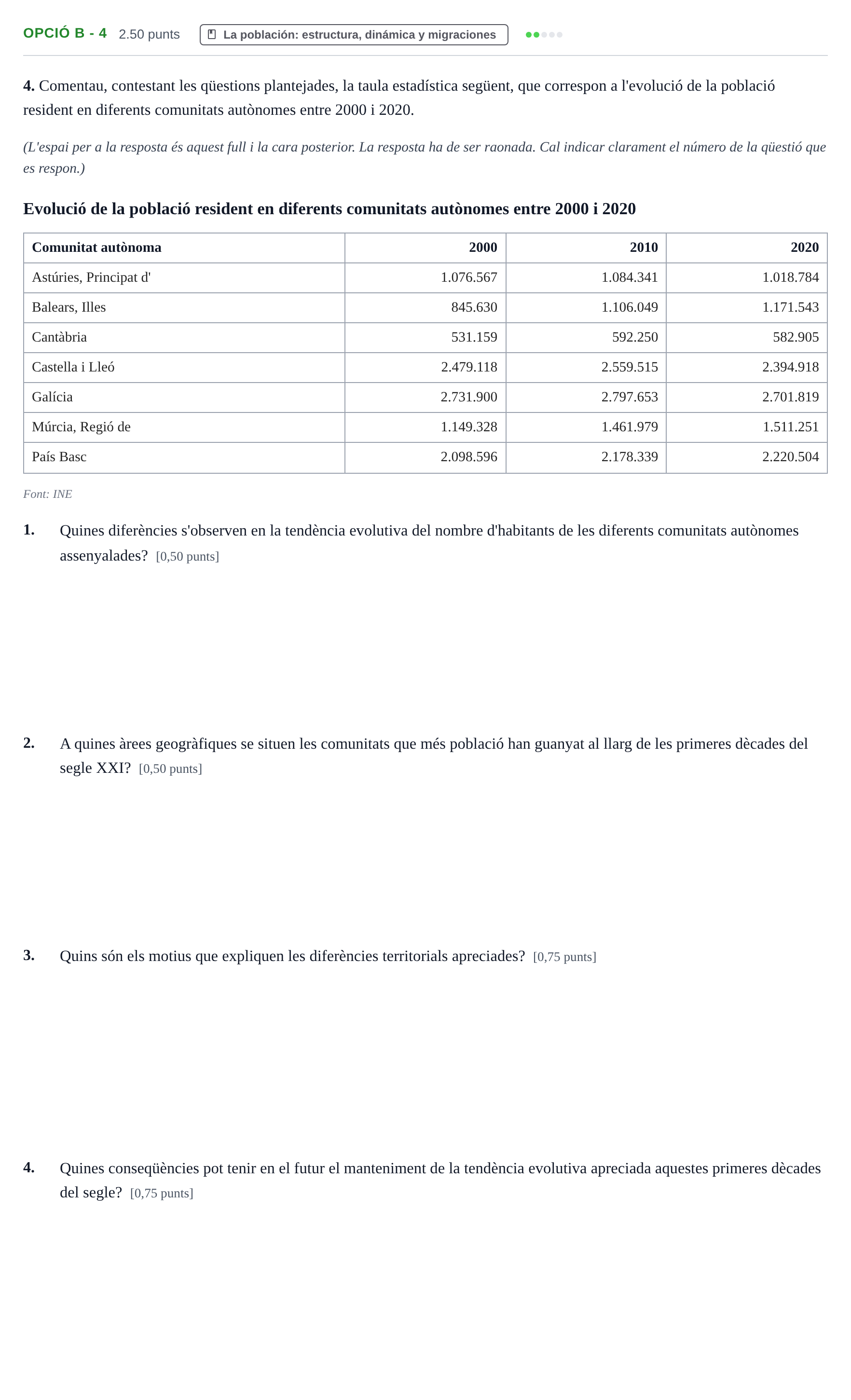 Enunciado: Ejercicio Opció B - 4 · Geografía PAU Baleares Extraordinaria 2023