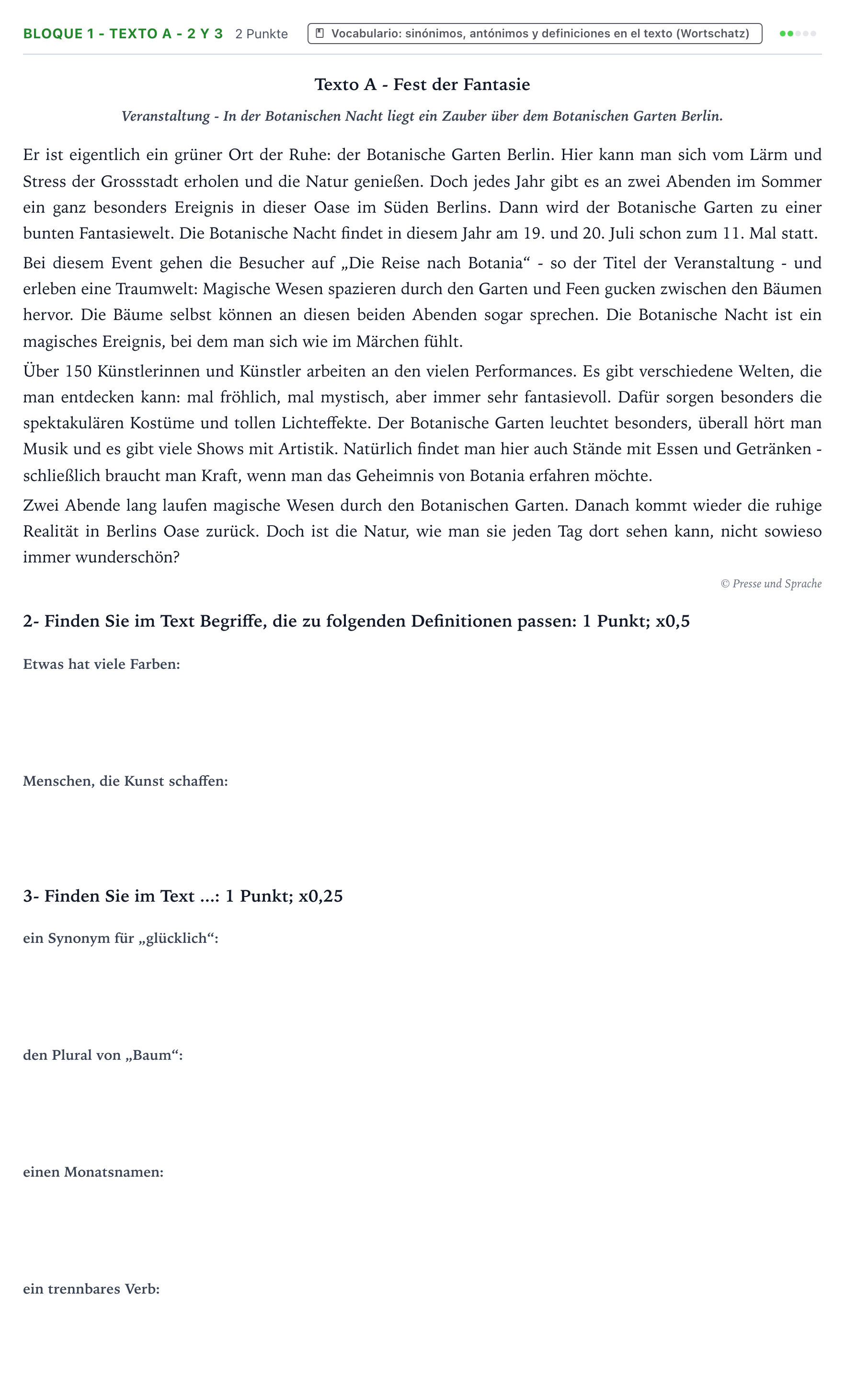 Enunciado: Bloque 1 - Texto A - 2 y 3 · Alemán PAU La Rioja Ordinaria 2024