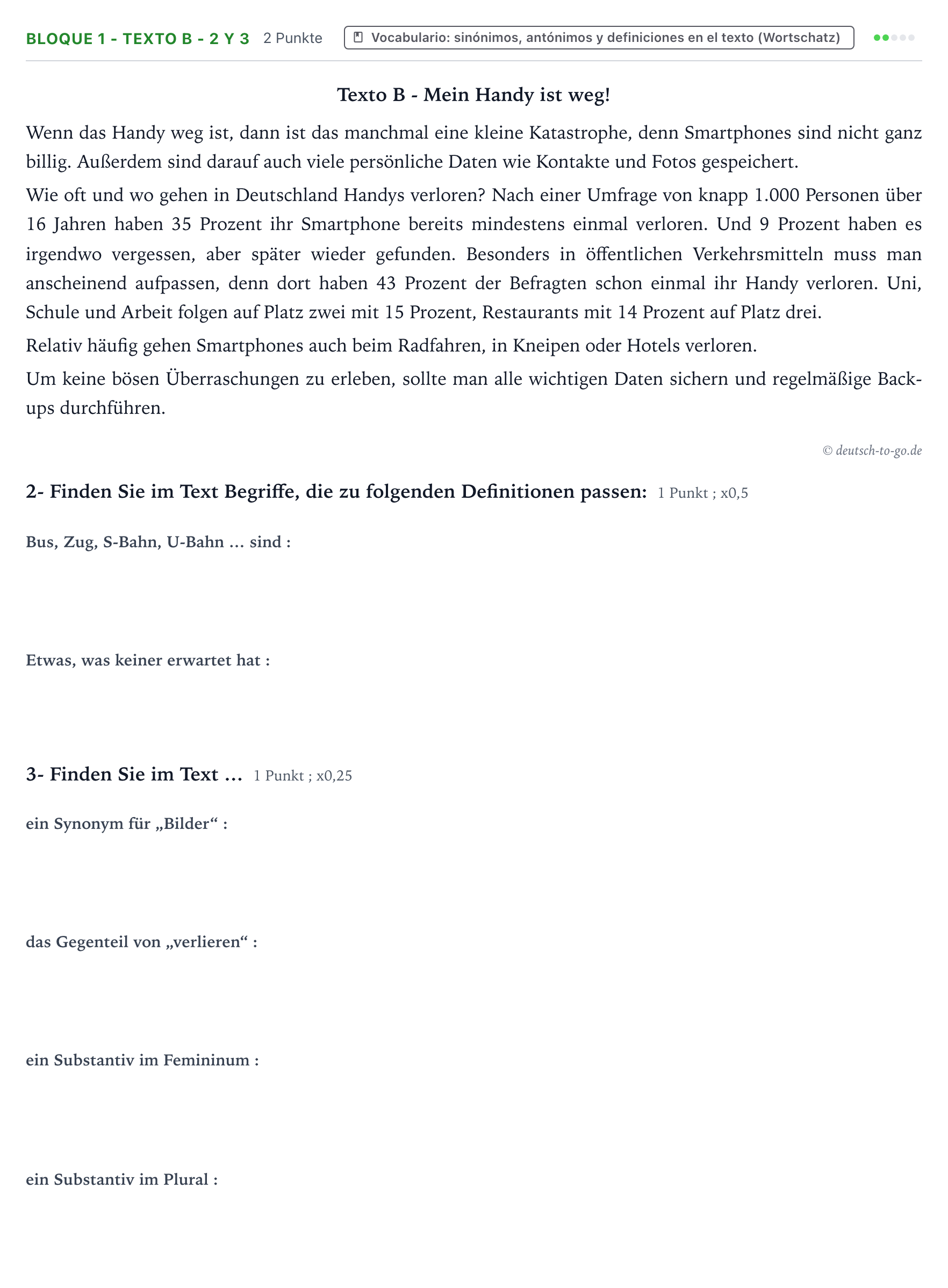 Enunciado: Bloque 1 - Texto B - 2 y 3 · Alemán PAU La Rioja Ordinaria 2024