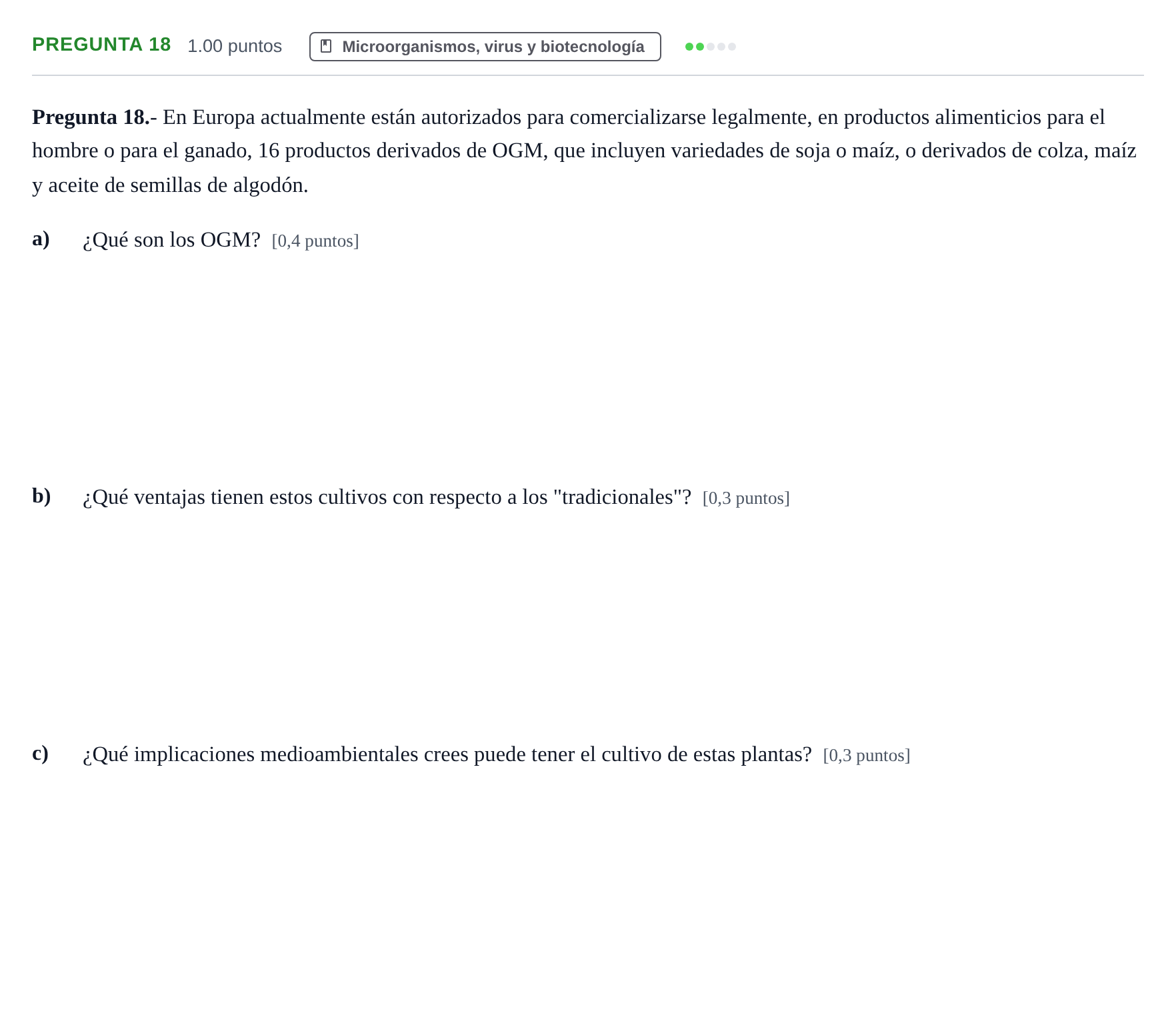 Enunciado: Pregunta 18 · Biología PAU La Rioja Extraordinaria 2024