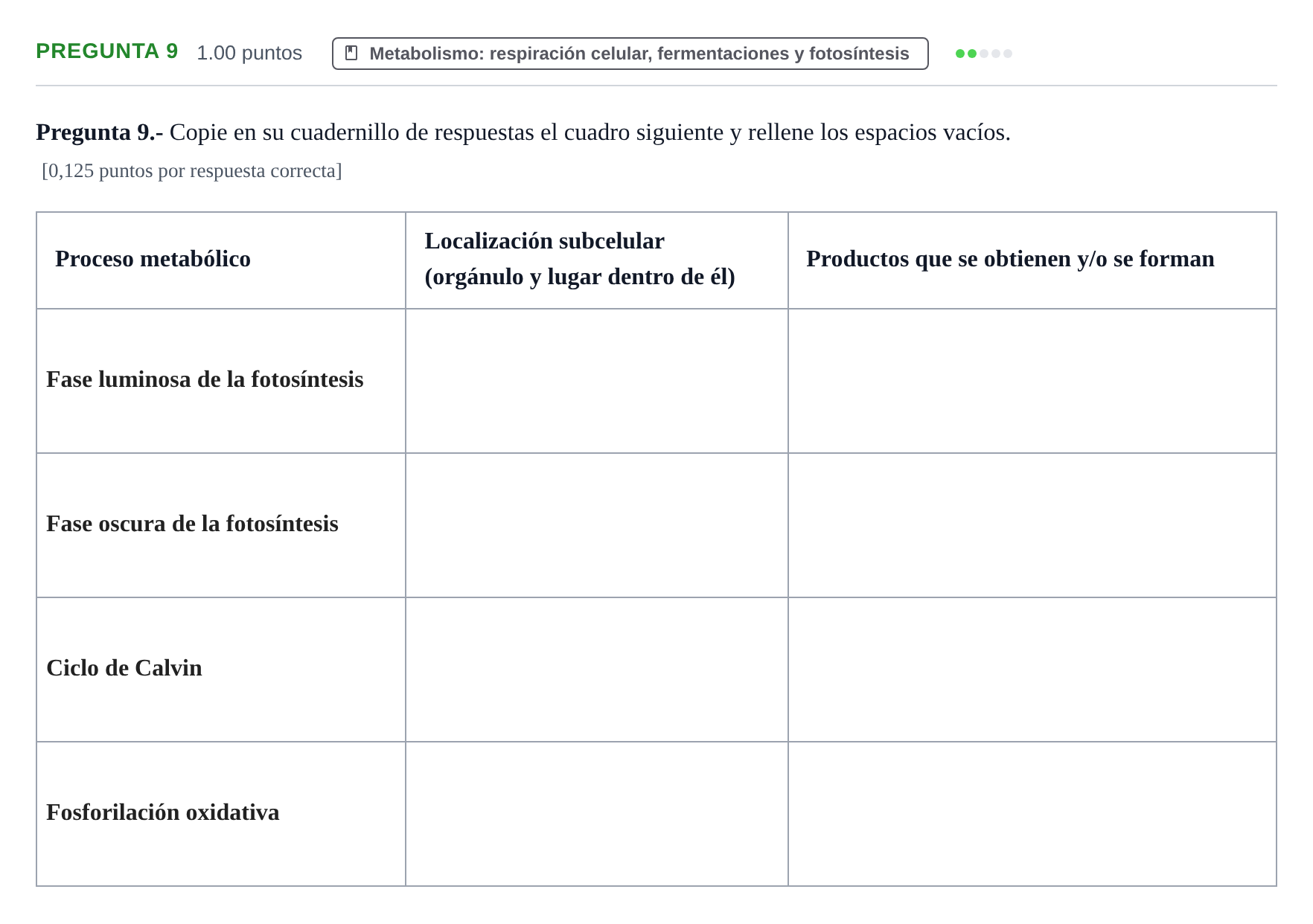 Enunciado: Pregunta 9 · Biología PAU La Rioja Extraordinaria 2024
