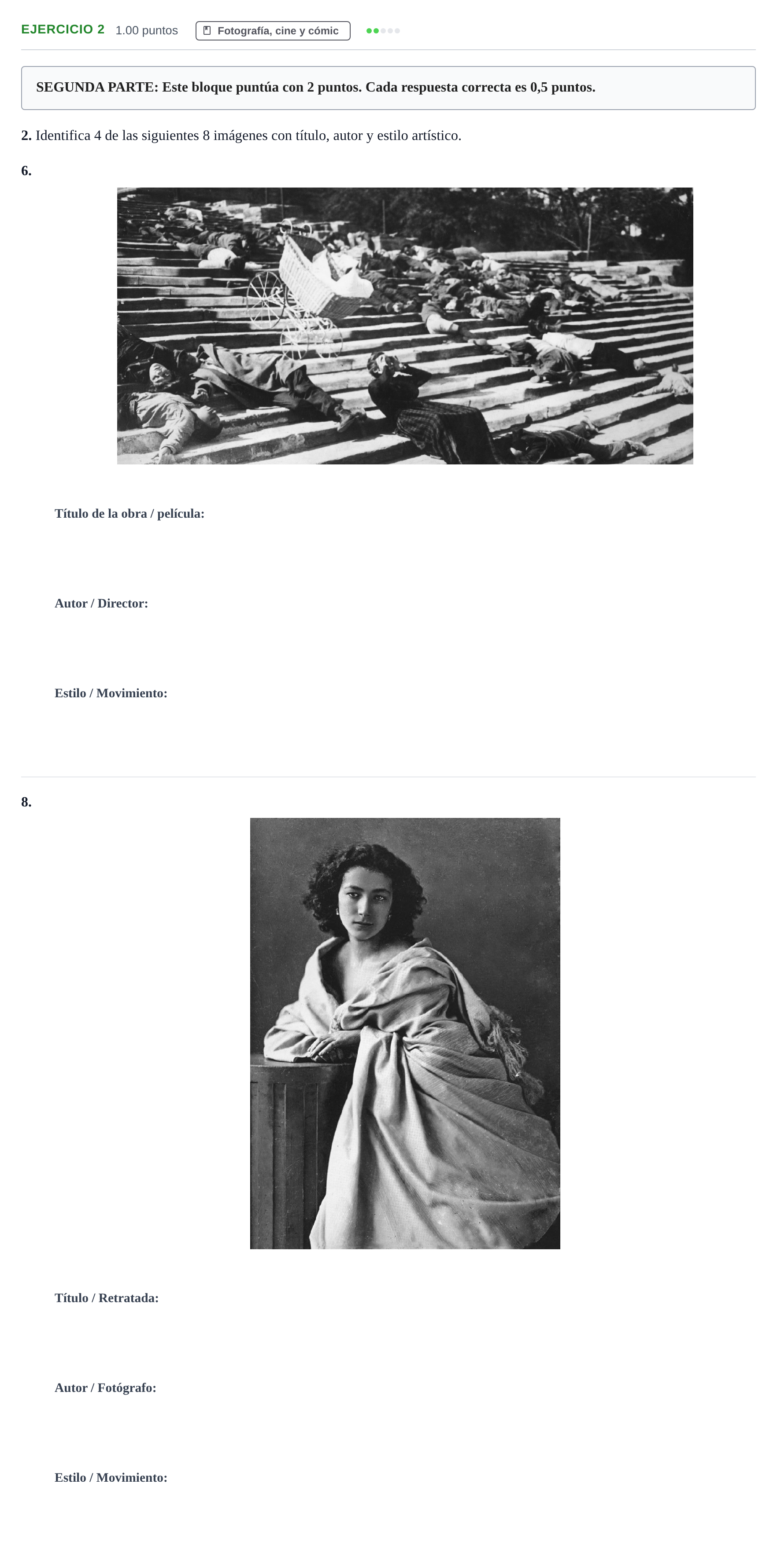 Enunciado: Ejercicio 2 - Fotografía, cine y cómic · Fundamentos Artísticos PAU La Rioja Extraordinaria (Fundamentos del Arte II) 2024