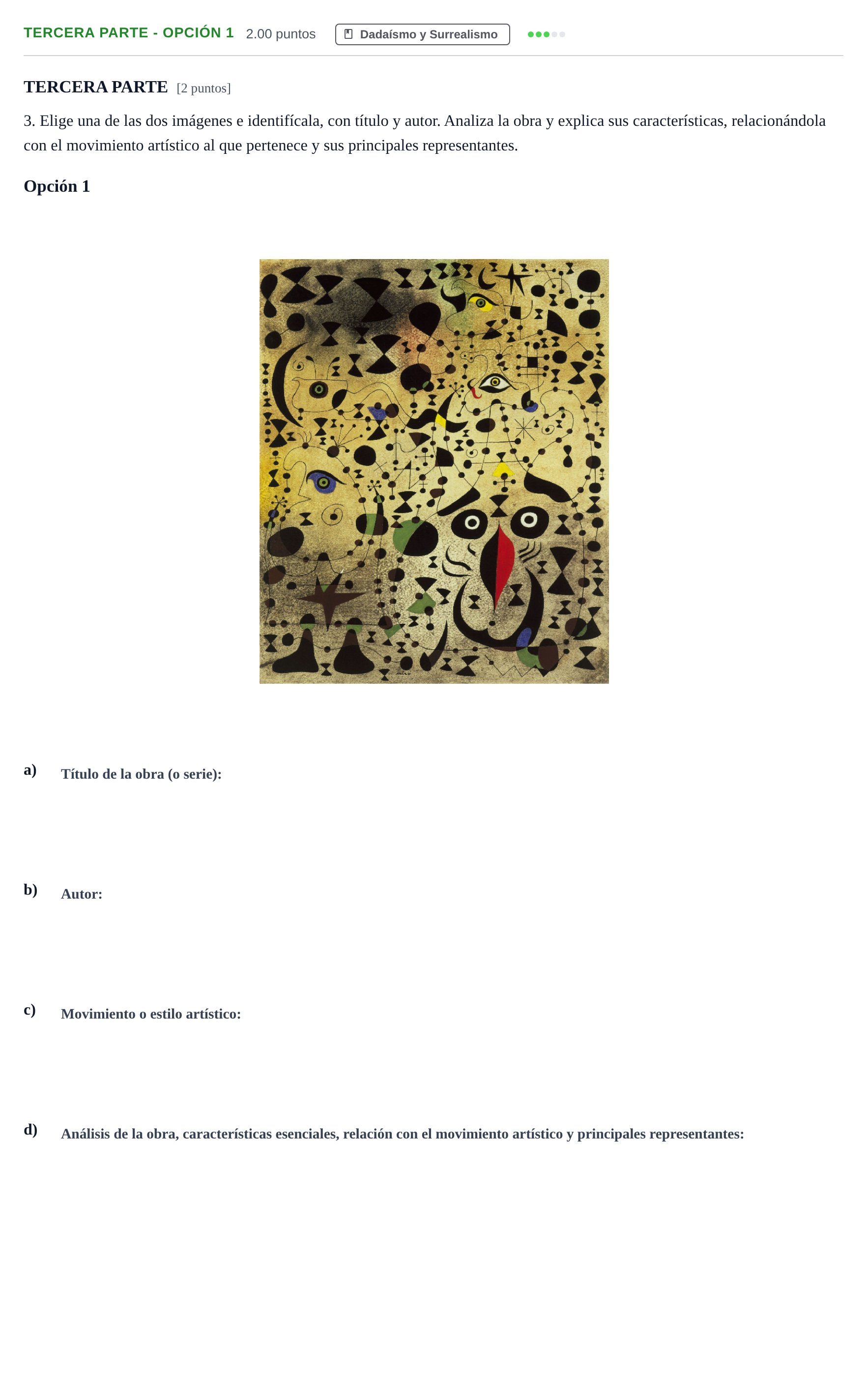 Enunciado: Ejercicio Tercera parte - Opción 1 · Fundamentos Artísticos PAU La Rioja Ordinaria (Fundamentos del Arte II) 2024