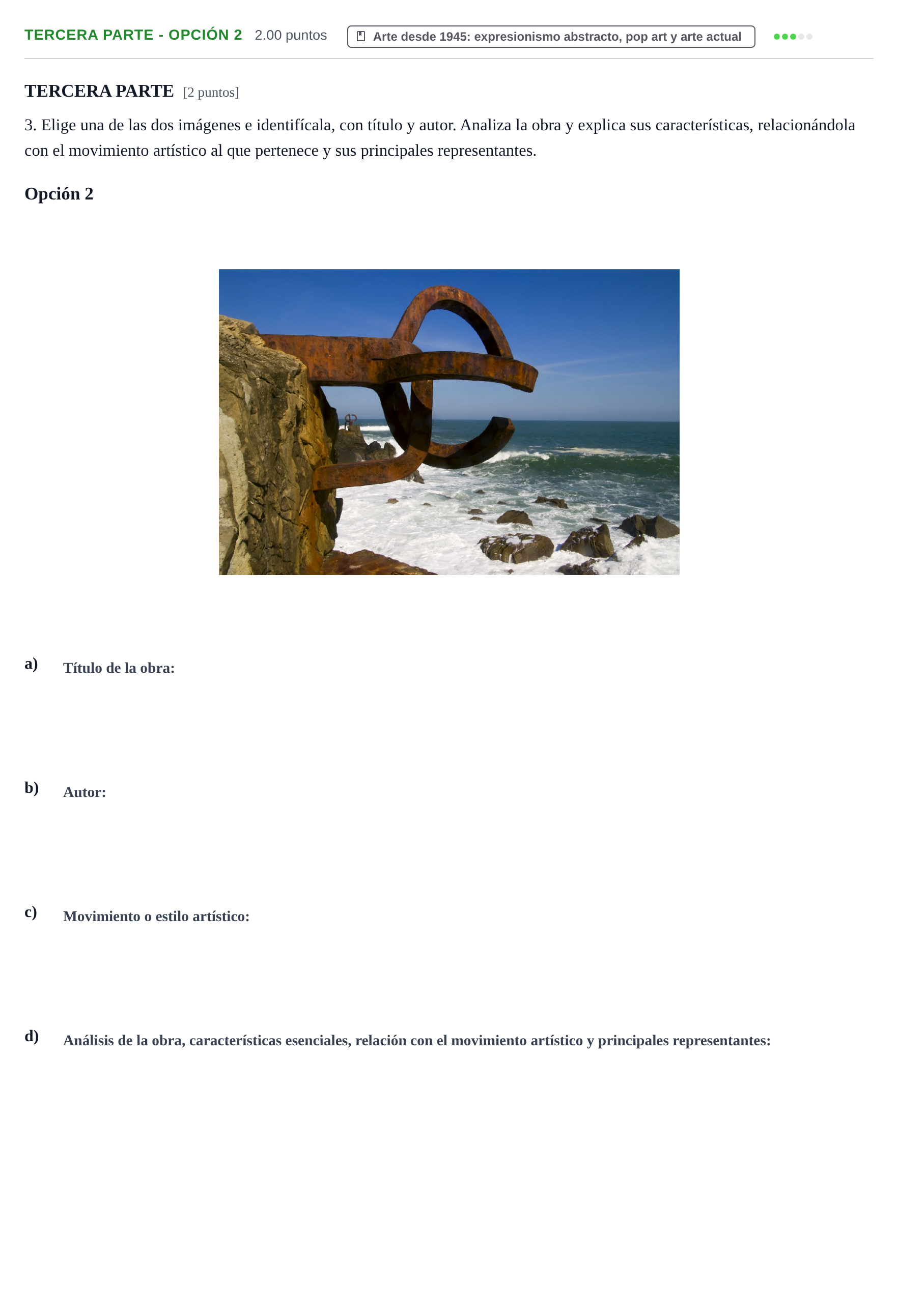 Enunciado: Ejercicio Tercera parte - Opción 2 · Fundamentos Artísticos PAU La Rioja Ordinaria (Fundamentos del Arte II) 2024