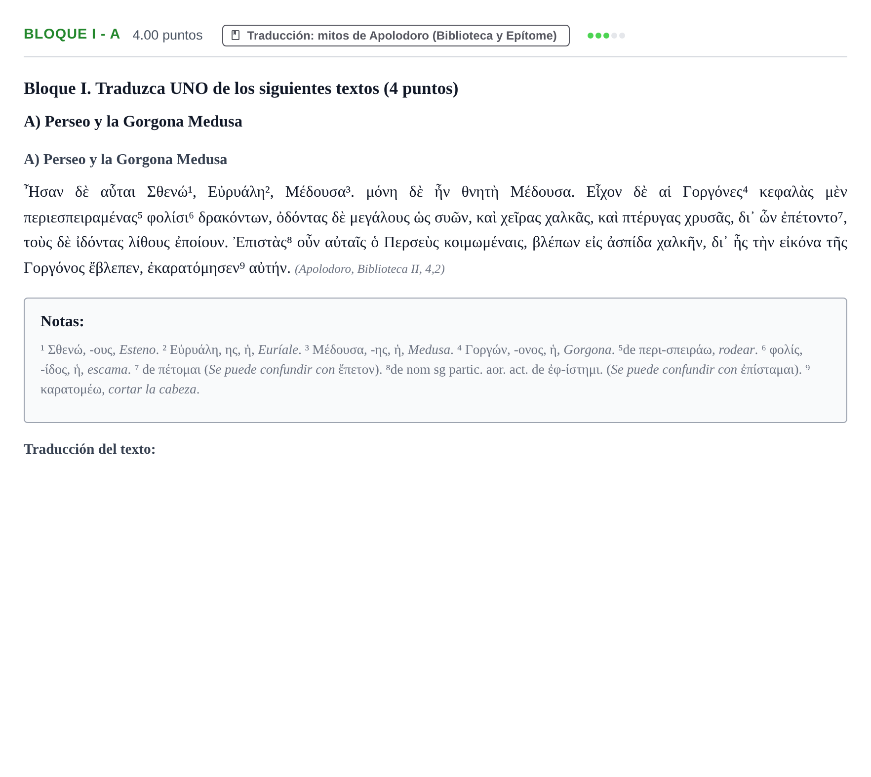 Enunciado: Bloque I - A · Griego II PAU La Rioja Extraordinaria 2024