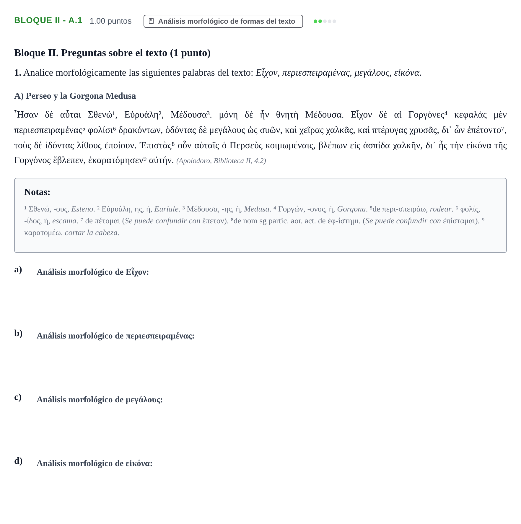Enunciado: Bloque II - A.1 · Griego II PAU La Rioja Extraordinaria 2024