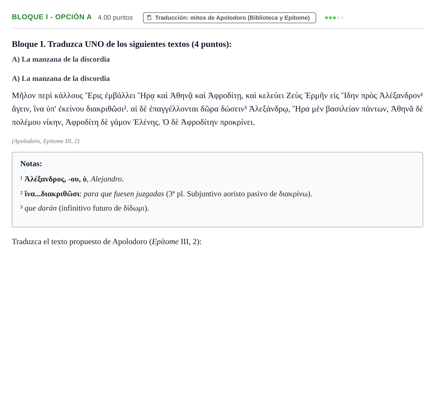 Enunciado: Bloque I - Opción A · Griego II PAU La Rioja Ordinaria 2024
