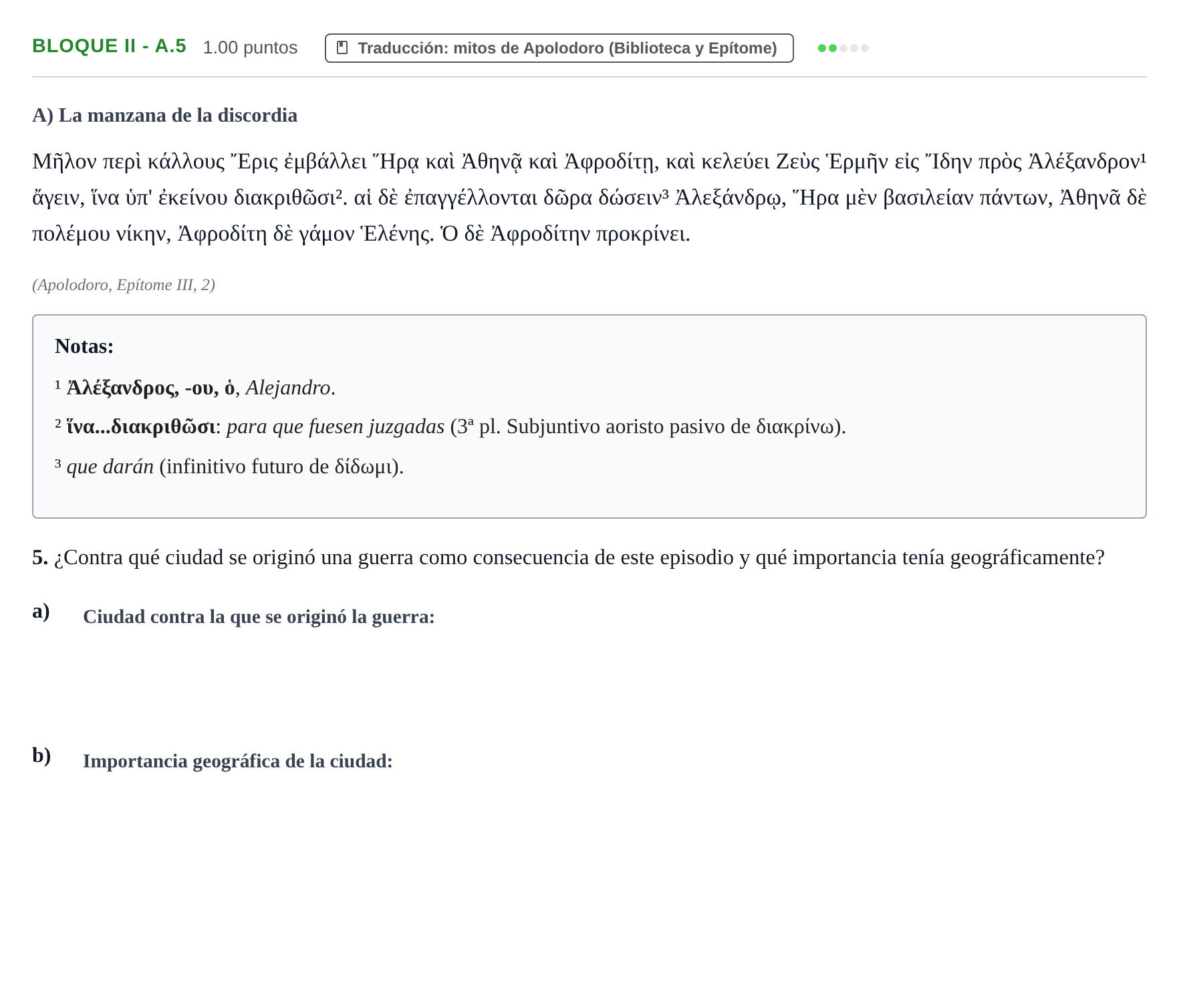 Enunciado: Bloque II - A.5 · Griego II PAU La Rioja Ordinaria 2024